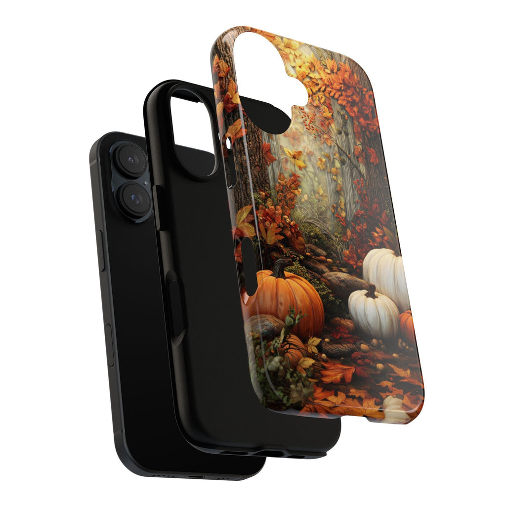 Autumn Forest Pumpkin Phone Case with Fall Leaves Design, Thanksgiving Phone Cover for iPhone 16 15 Tough or Magsafe, Samsung, 475.23