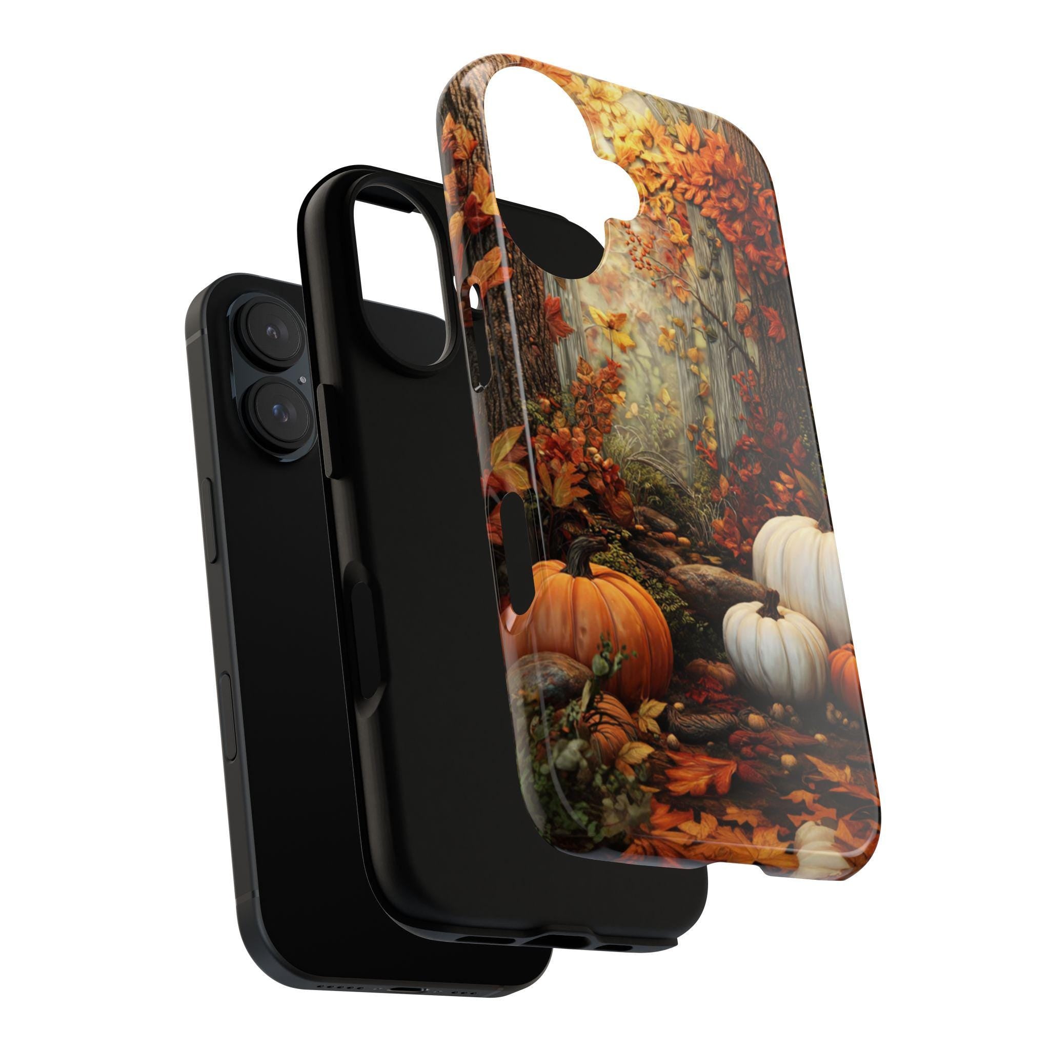 Autumn Forest Pumpkin Phone Case with Fall Leaves Design, Thanksgiving Phone Cover for iPhone 16 15 Tough or Magsafe, Samsung, 475.23