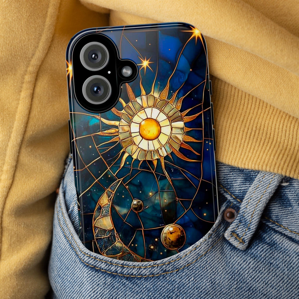 Celestial Stained Glass Print Moon and Stars Phone Case, Mystic Starry Night Cover for iPhone 16, 15, 14, 13 Magsafe & Samsung, Pixel, 432.5
