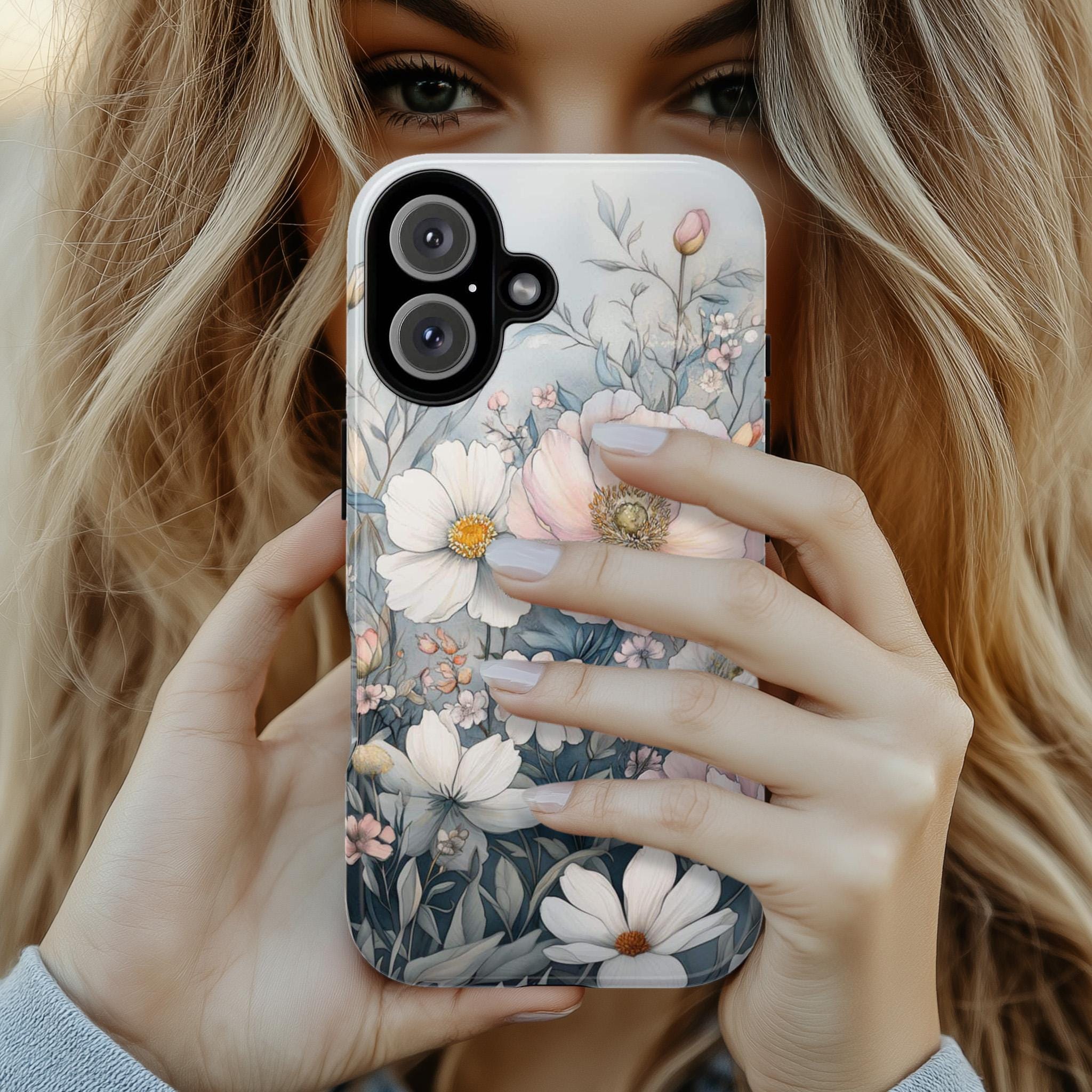Pastel Botanical Floral Phone Case, French Coquette Aesthetic Watercolor Phone Case for iPhone 16 15 14 13 Tough or Magsafe, Samsung, 477.15