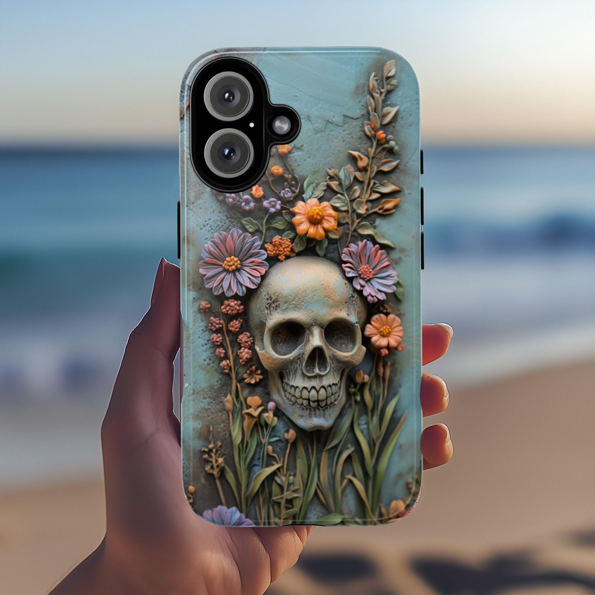 3D Floral Anatomy Skull Phone Case, Anatomical Dia de los Muertos Art Design, Floral Human Skull Phone Cover for iPhone, Galaxy,  435.2