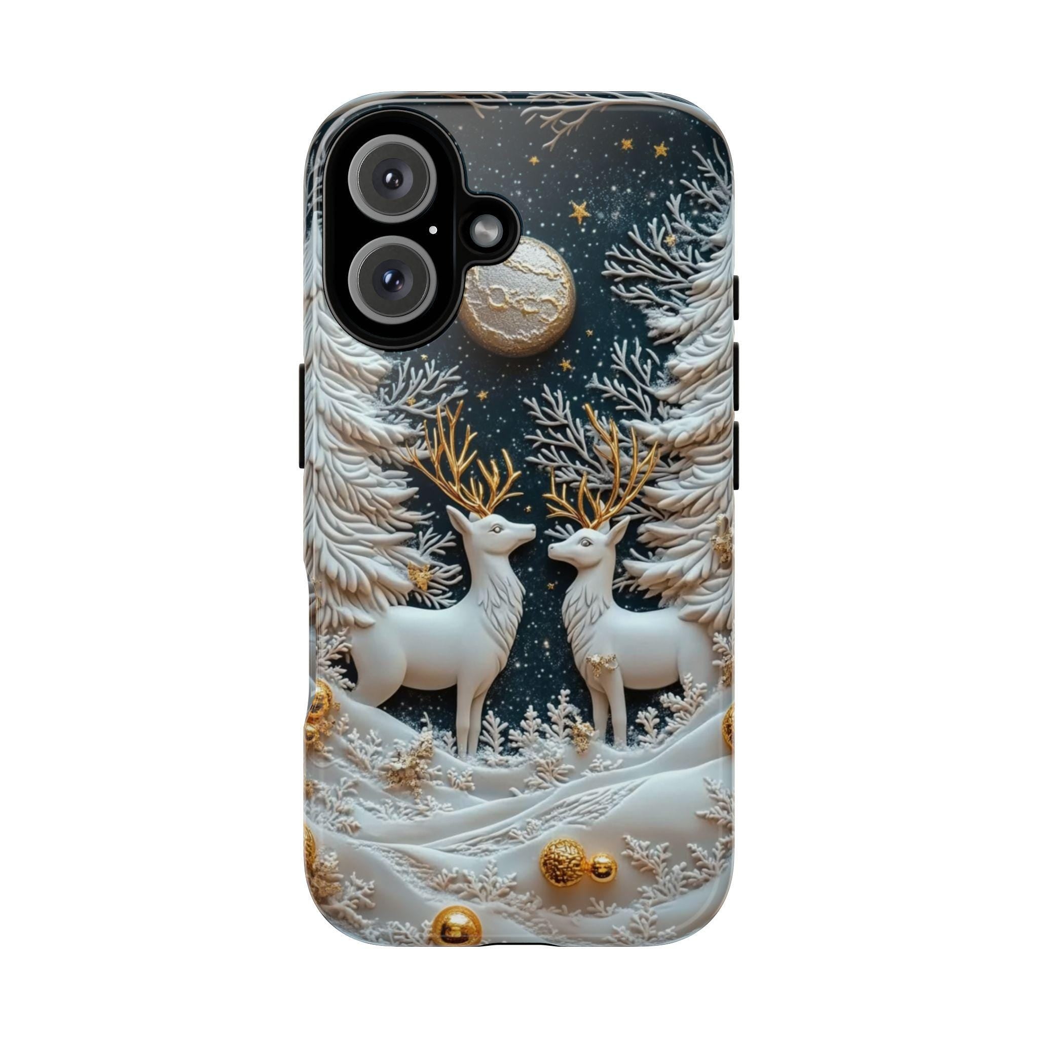 Winter Forest Reindeer Phone Case, Snowy Christmas Deer MagSafe for iPhone 16 15 14 13 12 Pro Max Plus, Samsung S24 Ultra, Pixel 8, 433.19