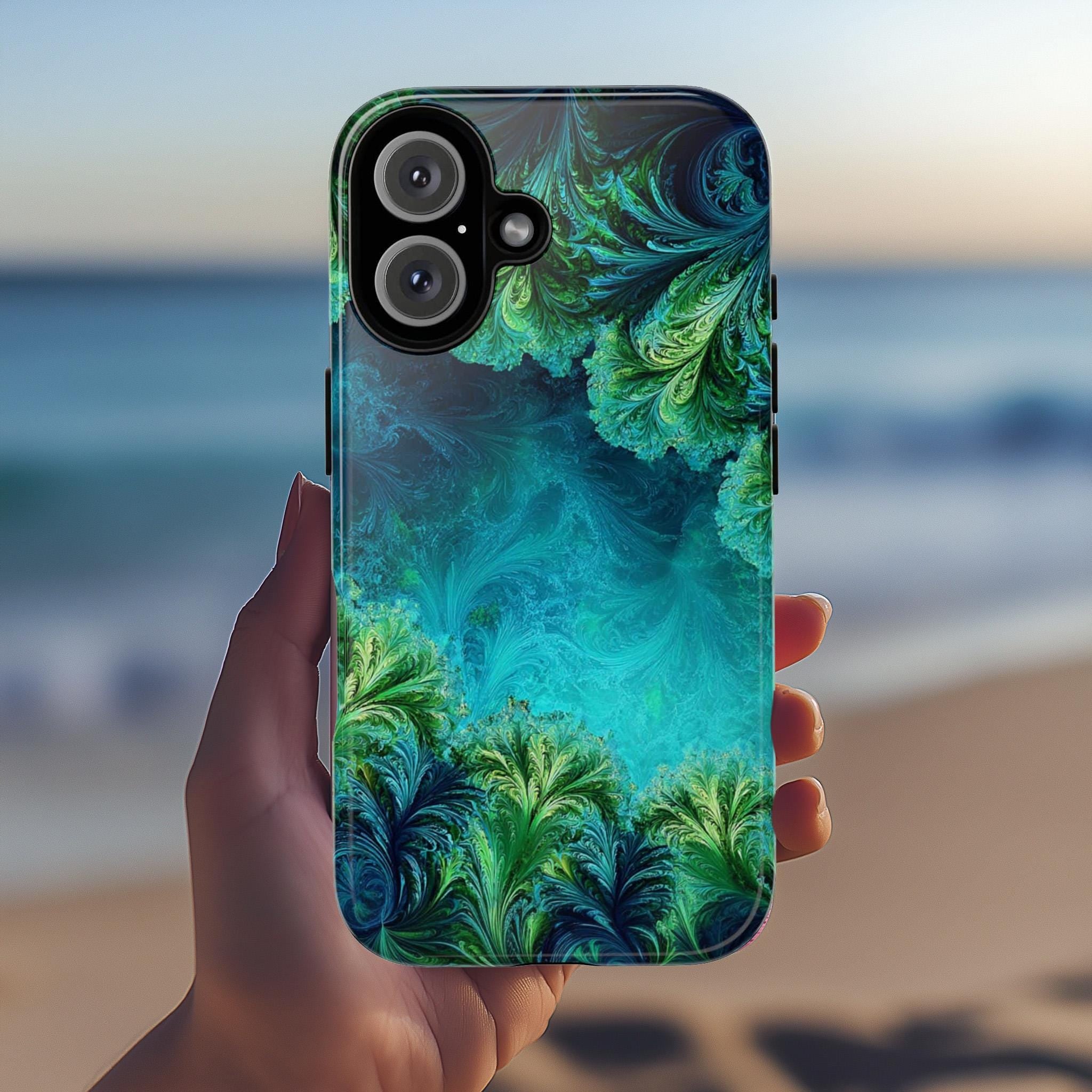 Tropical Ocean Landscape Phone Case, 3D Art Effect in Blue & Green Cover for iPhone 16 15 14 13 Tough or Magsafe, Samsung, 466.13