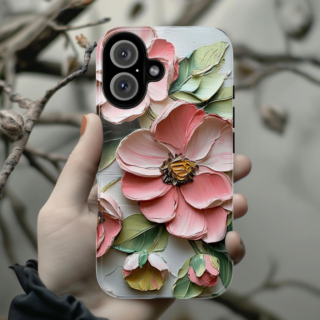 Floral Phone Case with Anemone & Rose, Nature Oil Painting, Botanical Blossom Art Cover for iPhone 16 Tough or Magsafe, Samsung S25, 439.51