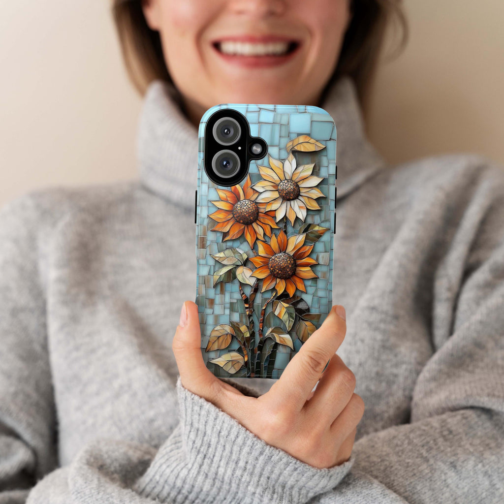 Stained Glass Sunflowers Phone Case, Mosaic Mystical MagSafe Case for iPhone 16 15 14 13 Pro Max Plus / Samsung S24, 418.13
