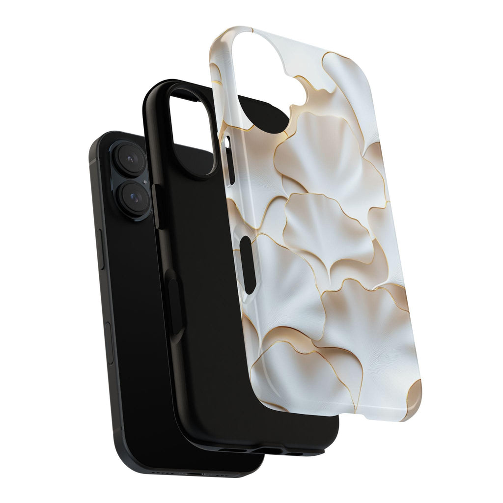 White Ginkgo Leaf Phone Case, 3D Style Gold Edged Design, Botanical Art Case for iPhone 16 15 14 13 Magsafe Pro Max, Samsung S25, 439.61