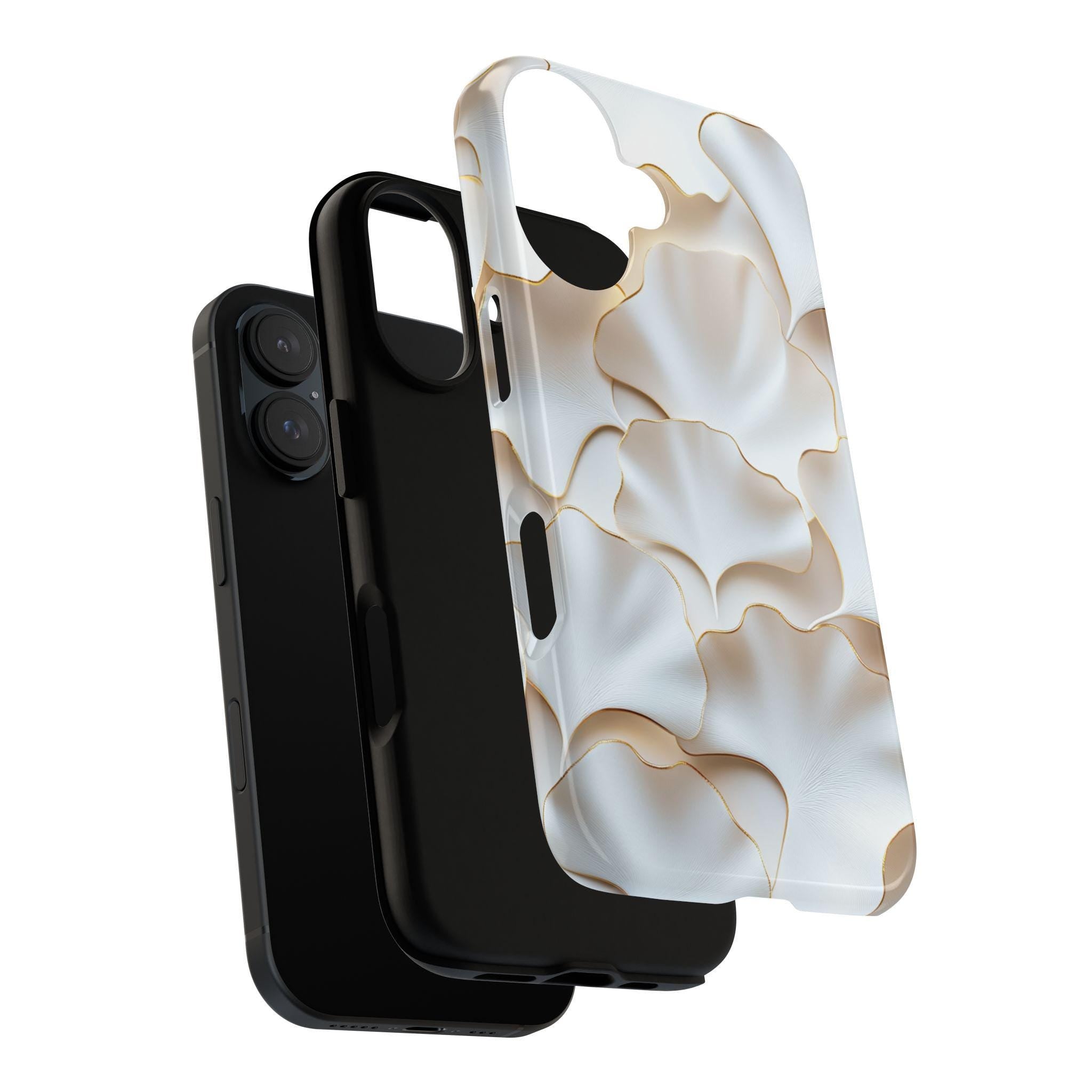 White Ginkgo Leaf Phone Case, 3D Style Gold Edged Design, Botanical Art Case for iPhone 16 15 14 13 Magsafe Pro Max, Samsung S25, 439.61