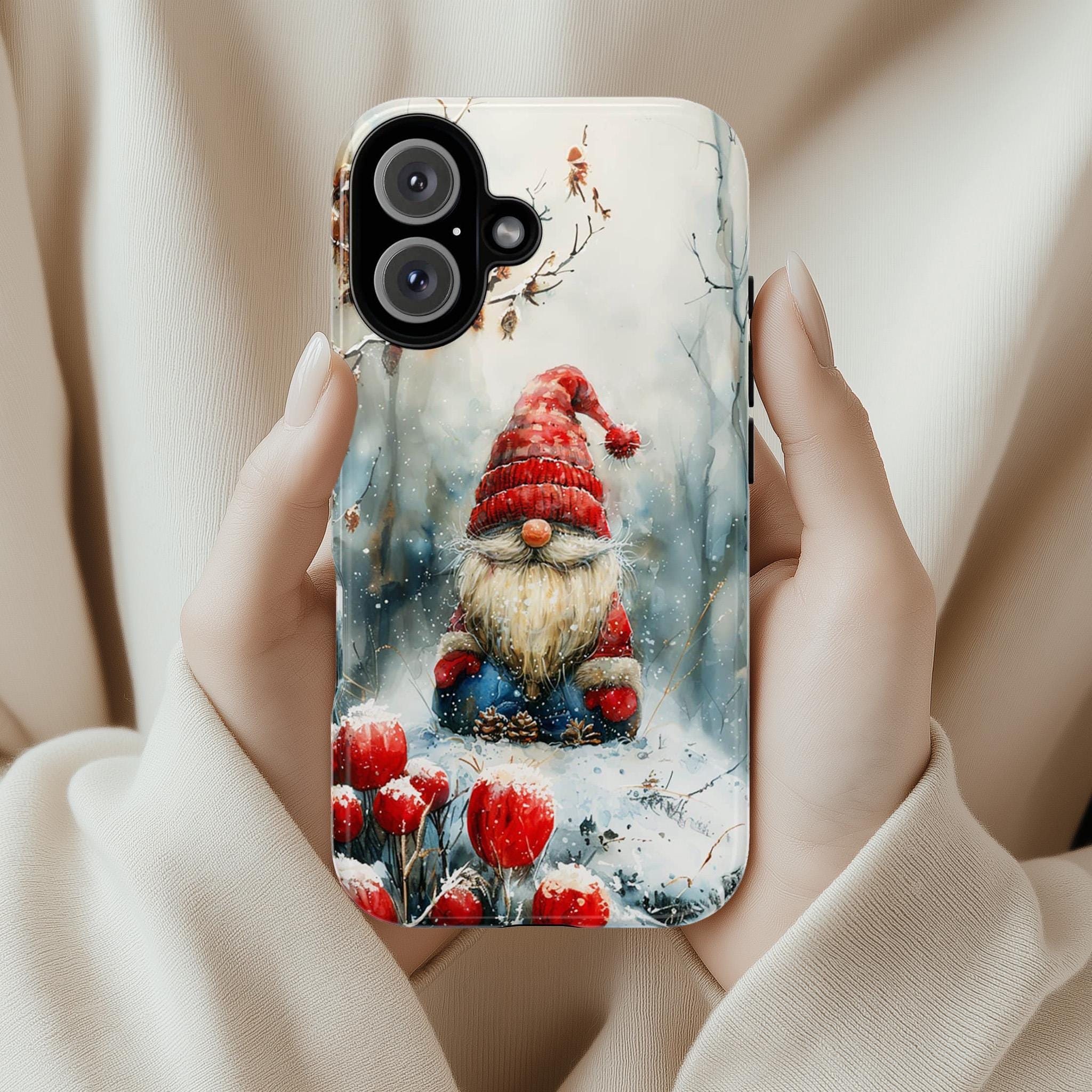 Winter Forest Gnome Phone Case, Christmas Gnome & Winter Festive Holly Magsafe Case for iPhone 15 14 13 12 Pro Max Plus, Samsung S24, 427.10