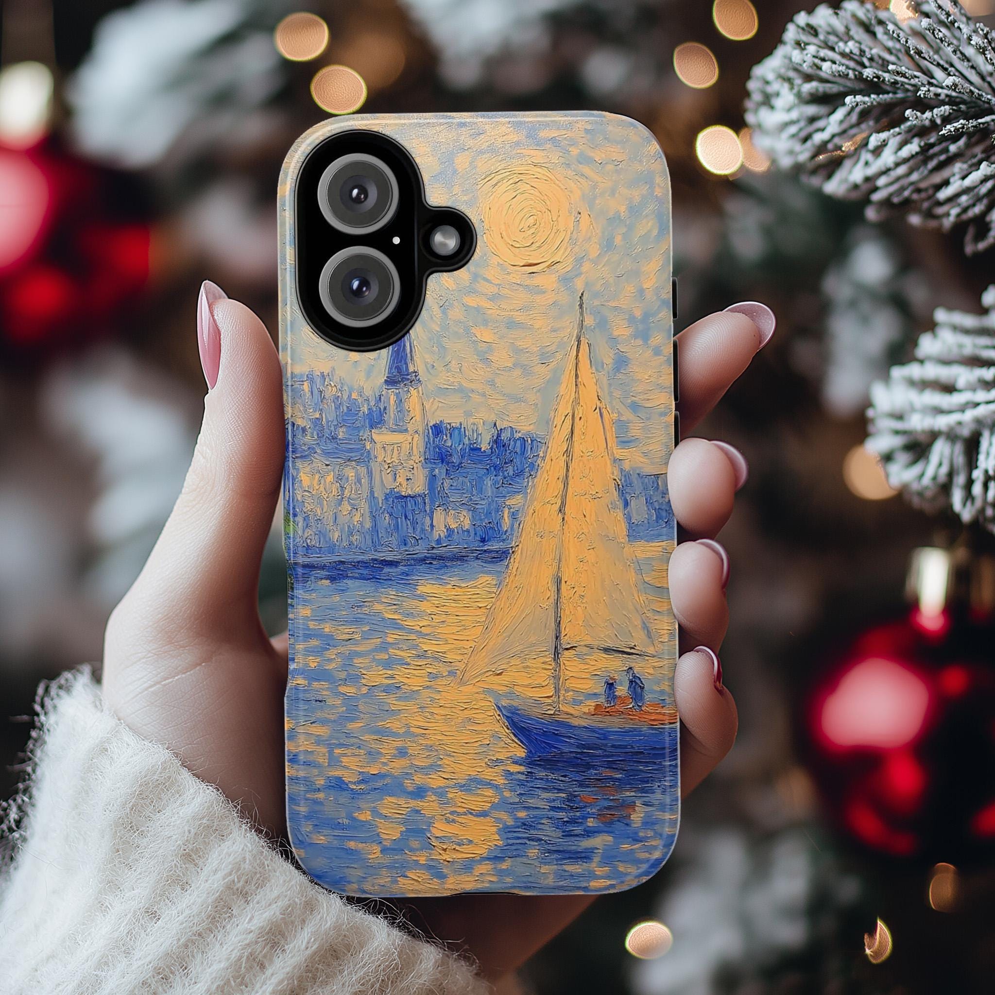 Sailing Boat Phone Case, Monet Style Sea Tough iPhone 16 Cover, Nautical Beach Accessories, Ocean Lovers Gift, Galaxy S25, 412.3