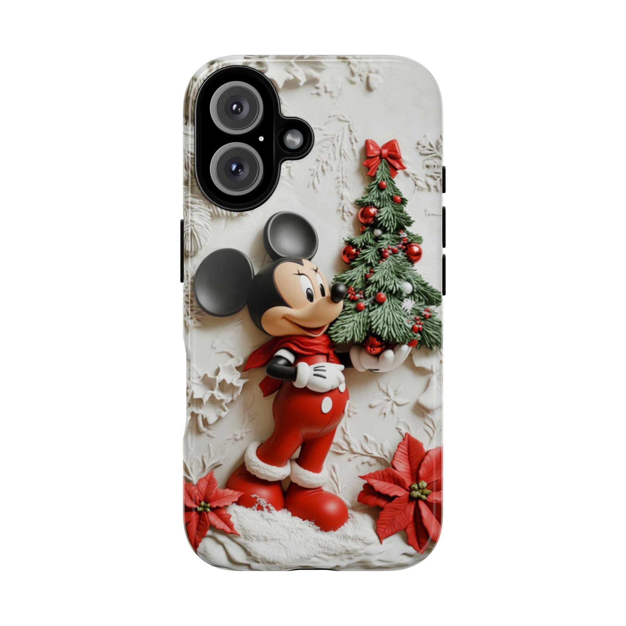 Santa Mickey Mouse 3D effect Phone Case, Cartoon Xmas Design, Mickey Christmas Tree Phone Case for iPhone 16 15 Magsafe, Samsung S24, 442.11