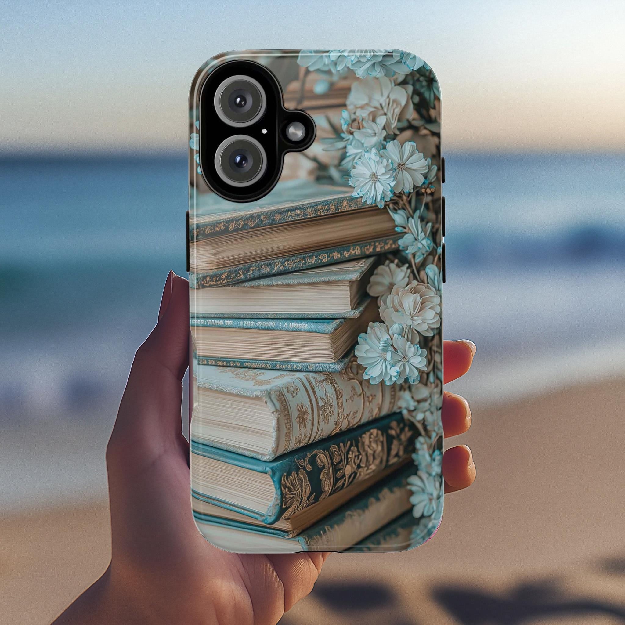 Rustic Book Lover's Phone Case, 3D Floral Book Spine Design, Gothic Books Phone Case for iPhone 16,15 Magsafe, Samsung Galaxy, Pixel, 423.12