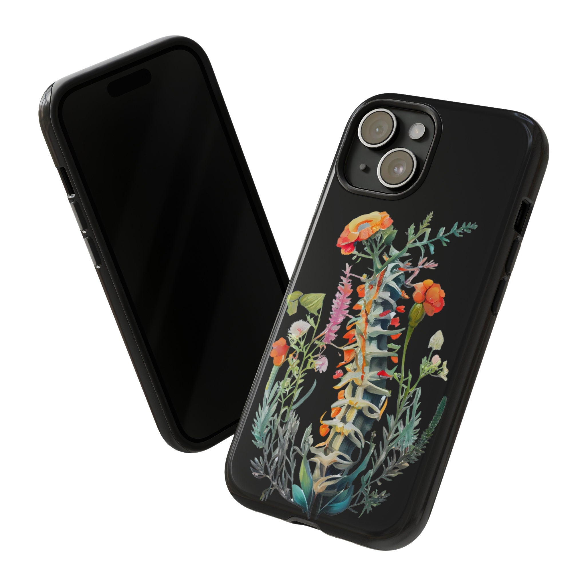 Floral Spine Anatomy Phone Case, Watercolor Phone, Human Spinal Column Cover for iPhone 16 15 14 13 12 Pro Max Plus / Galaxy S25, 314