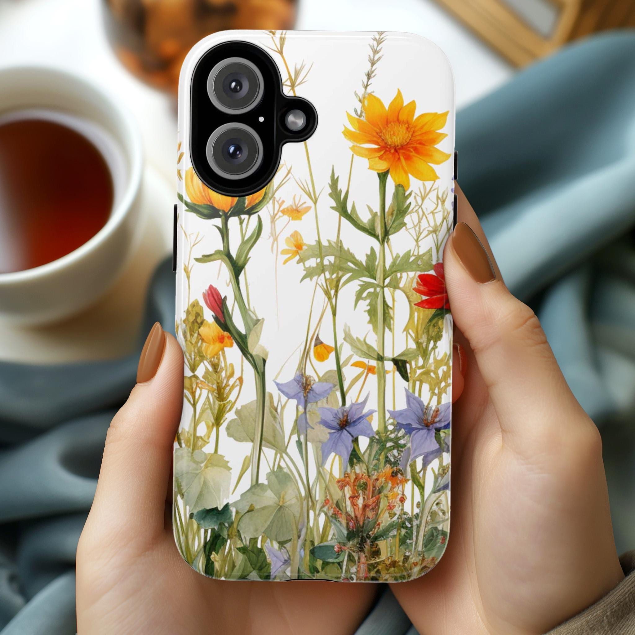 Aesthetic Wildflowers Phone Case, Cottagecore Meadow Floral Phone Cover for iPhone 16 Pro Max Plus, Magsafe, Samsung Galaxy S25, 345.3