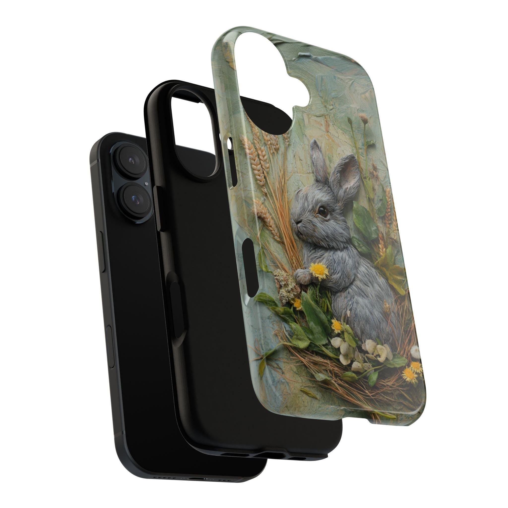 Spring Bunny Phone Case, 3D Floral Design, Easter-Inspired Phone Case for iPhone 16, 15, 14, 13 Magsafe, Samsung Galaxy S24, Pixel 9, 464.1