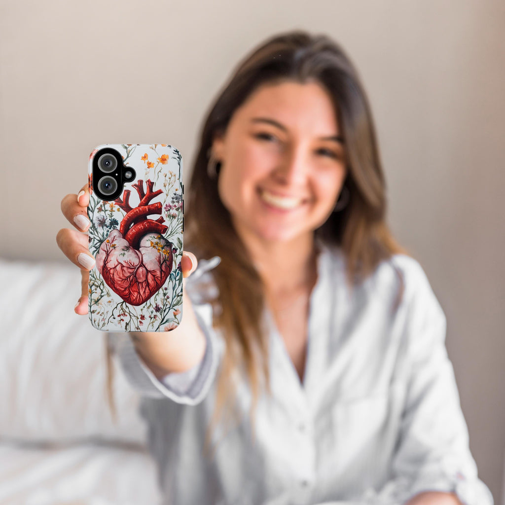 Floral Anatomy Heart Phone Case, Anatomical Art Design, Floral Human Heart Phone Cover for iPhone 16 15 Pro Max Plus, Samsung S24, 435.11