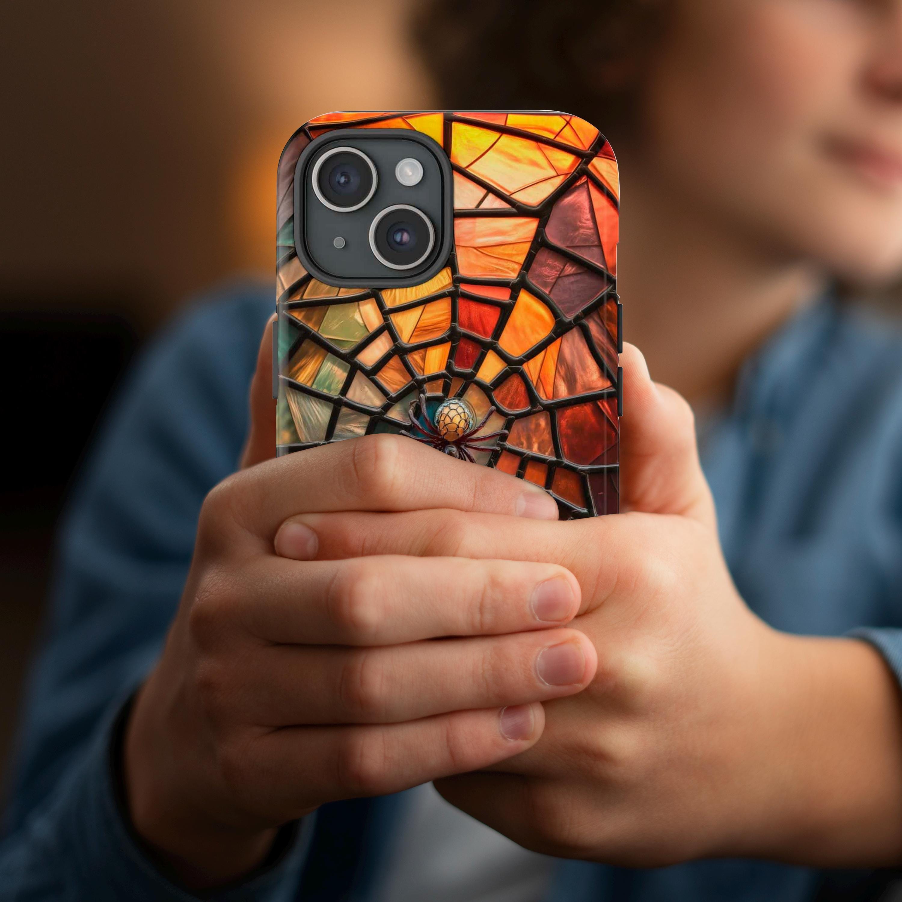 Halloween Phone Case Spiderweb Faux Stained Glass Spooky Cobweb Phone Cover for iPhone 16 15 14 13 12 Pro Max Plus/Samsung Galaxy, Best Gift