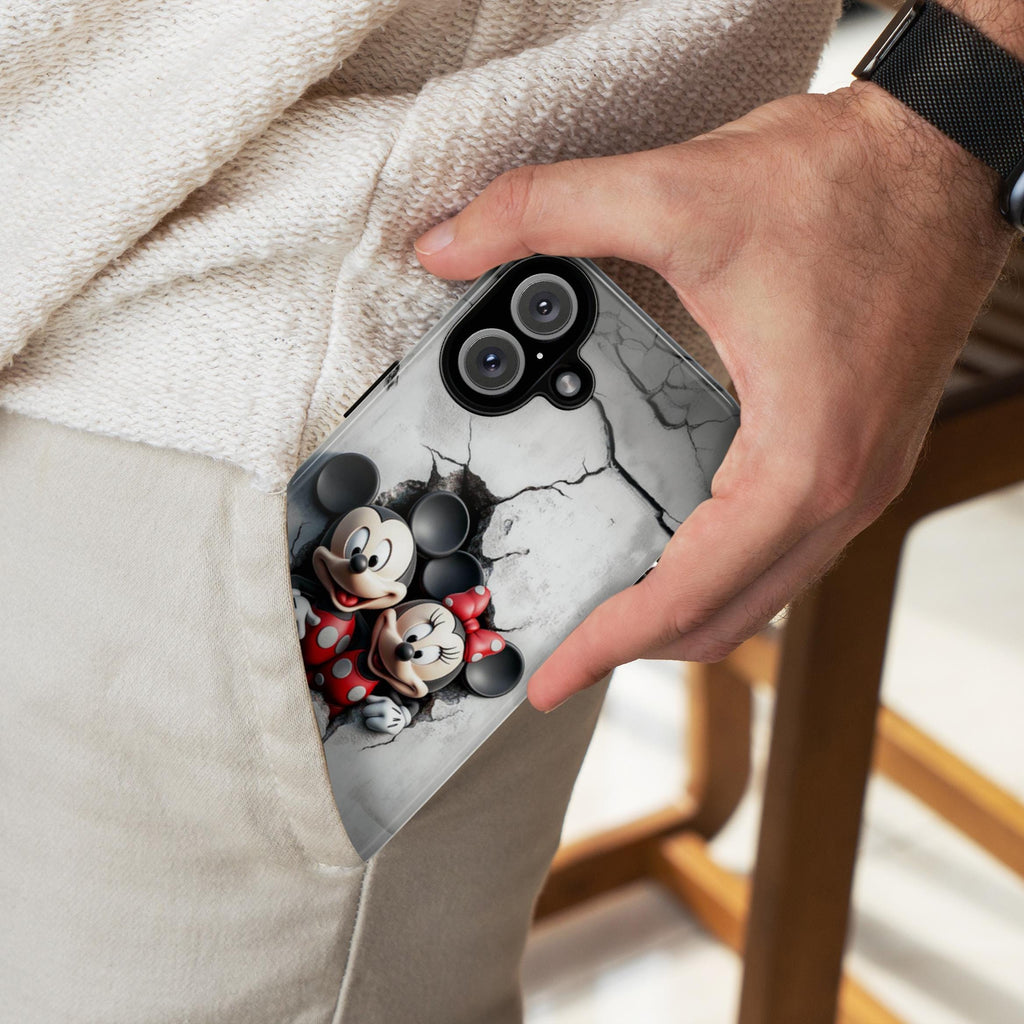 Mickey & Minnie 3D effect Phone Case, Mickey Lovers Gift, Disney Fan Phone Case for iPhone 16 15 14 Magsafe, Samsung S25, 442.4