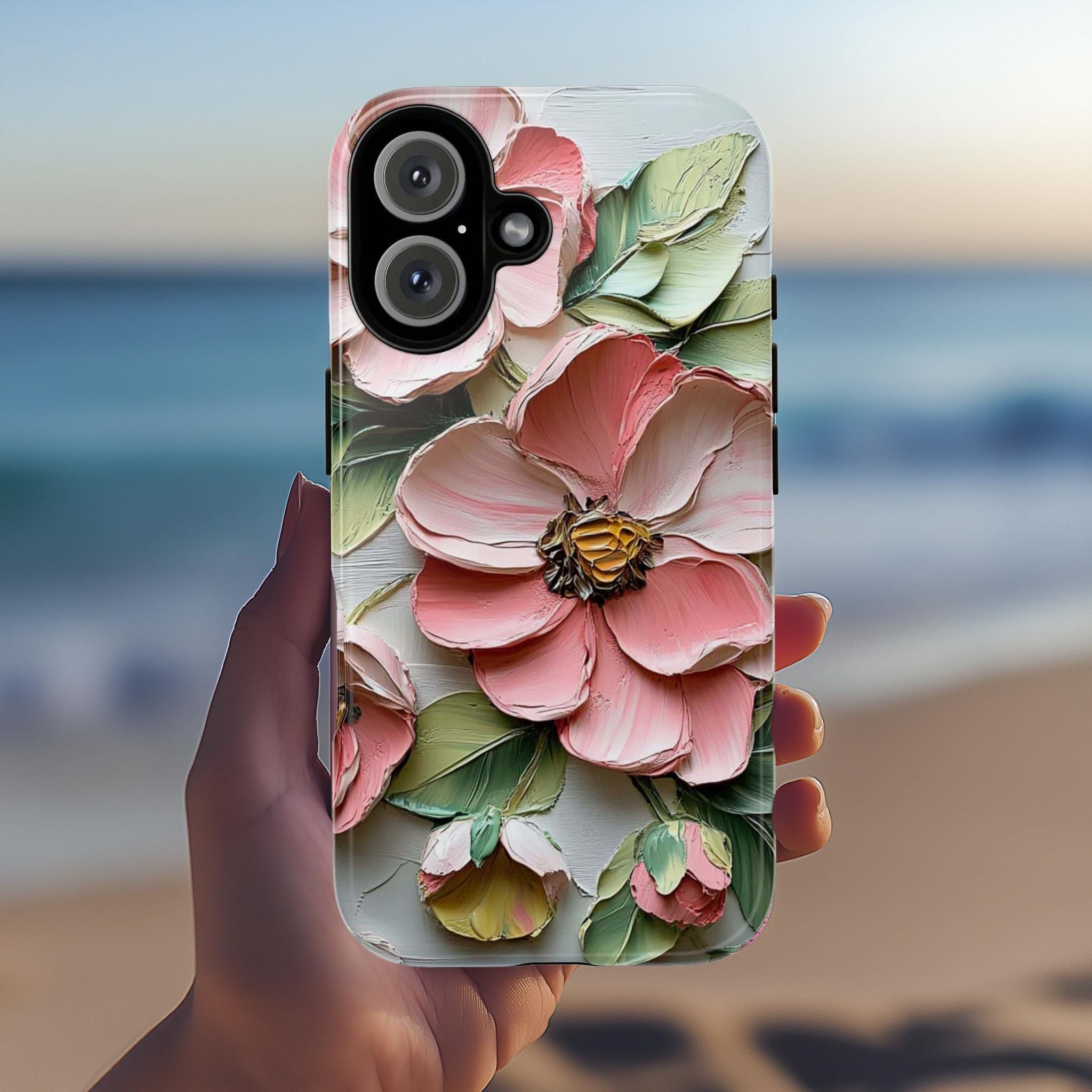Floral Phone Case with Anemone & Rose, Nature Oil Painting, Botanical Blossom Art Cover for iPhone 16 Tough or Magsafe, Samsung S25, 439.51