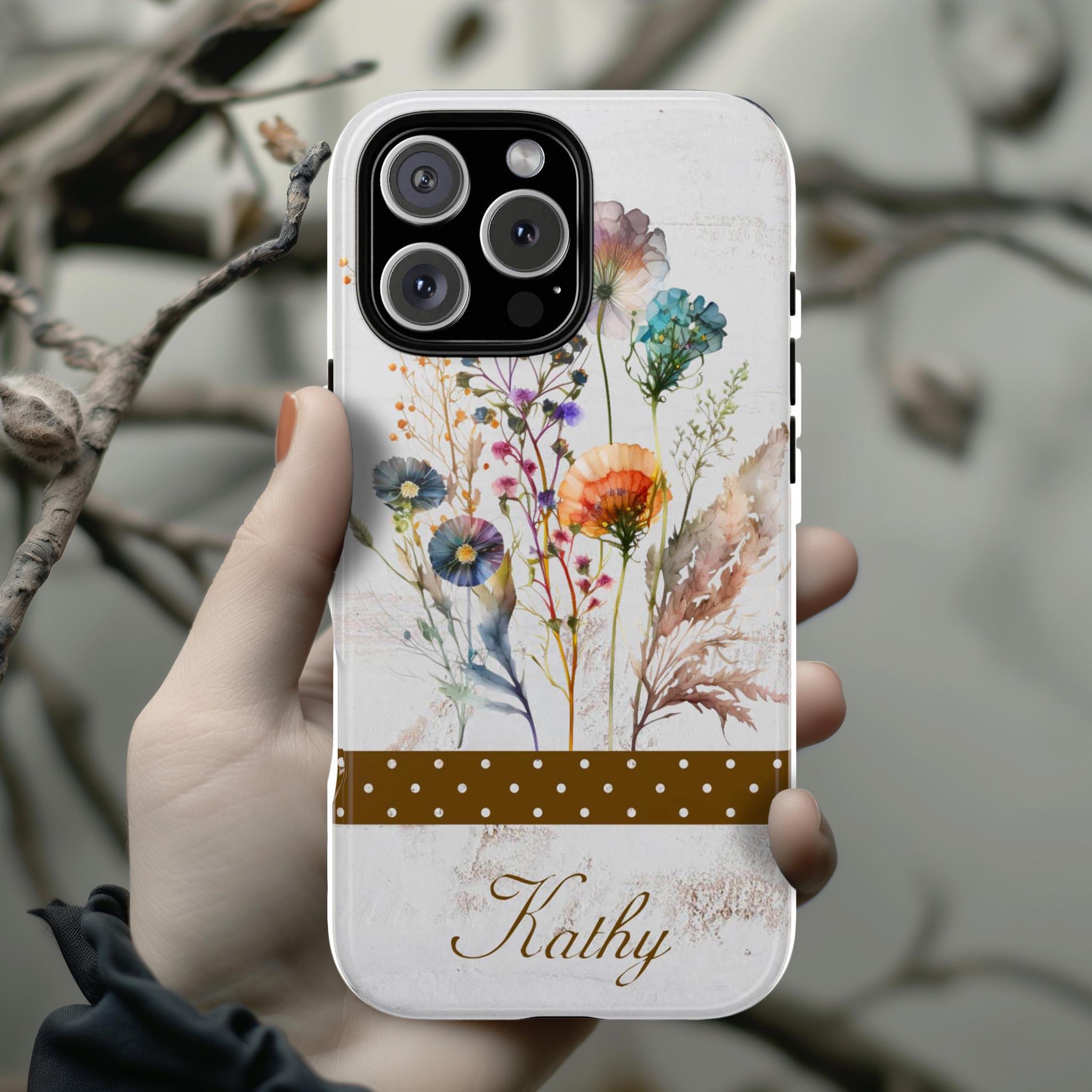Personalized Cottage Core Plants Phone Case, Fairycore Phone, Meadow Floral Cover for iPhone 16 15 14 13 magsafe, Samsung S25, 8.1