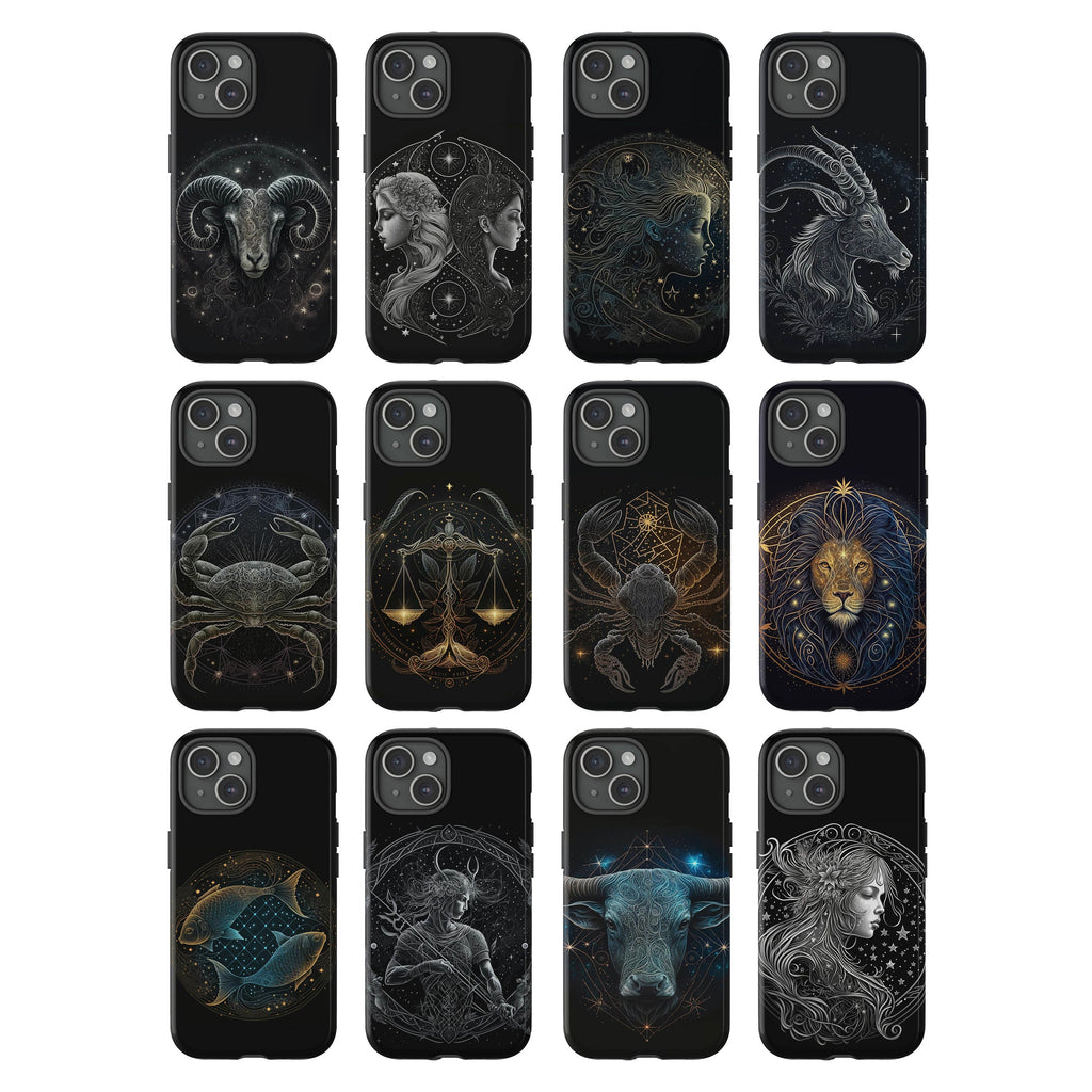 Horoscope Phone Case, Mystic Zodiac Cell Phone, Celestial Astrology Cover for iPhone 16 15 14 13 Pro Max Plus /Samsung Galaxy S25, JC310