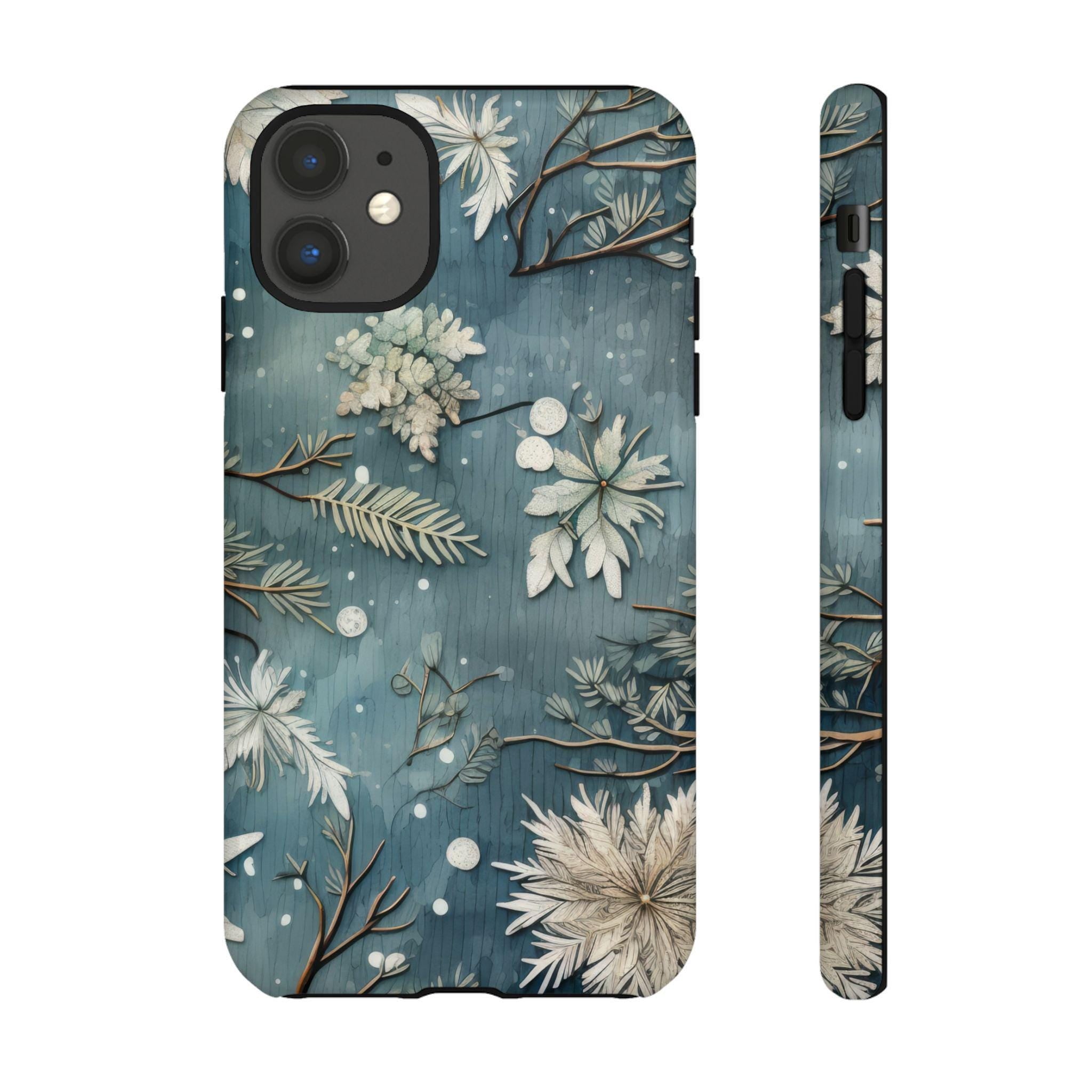 Winter Snowy Xmas iPhone Case, Holiday Winter Christmas Pattern Phone Cover for iPhone 15 14 13 12 11 8 Pro Max Plus, Galaxy S25, 411.11