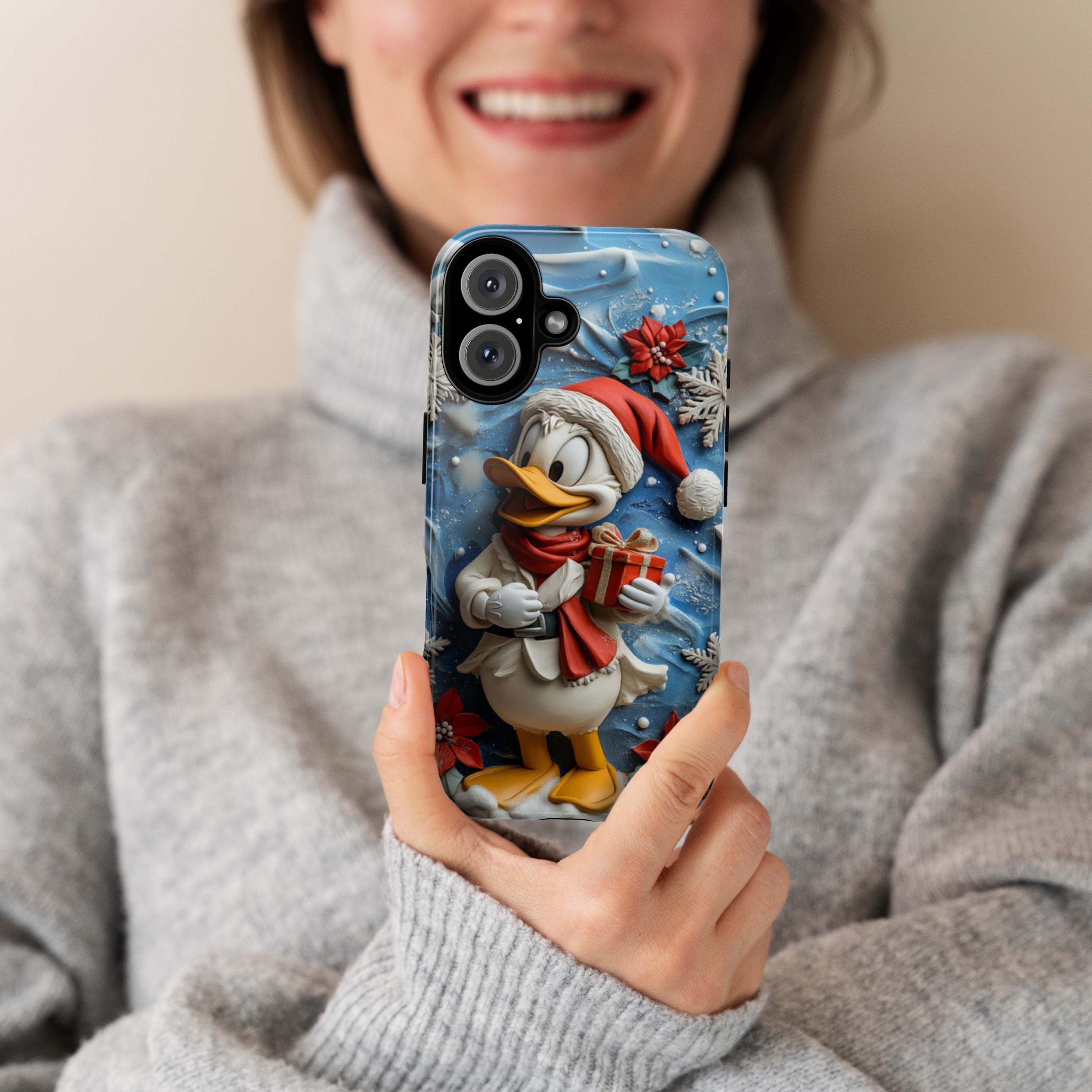 Xmas Donald Duck 3D Phone Case, Cartoon Santa Case, Disney Christmas Holiday Case for iPhone 16 15 Magsafe, Samsung S24, 442.20