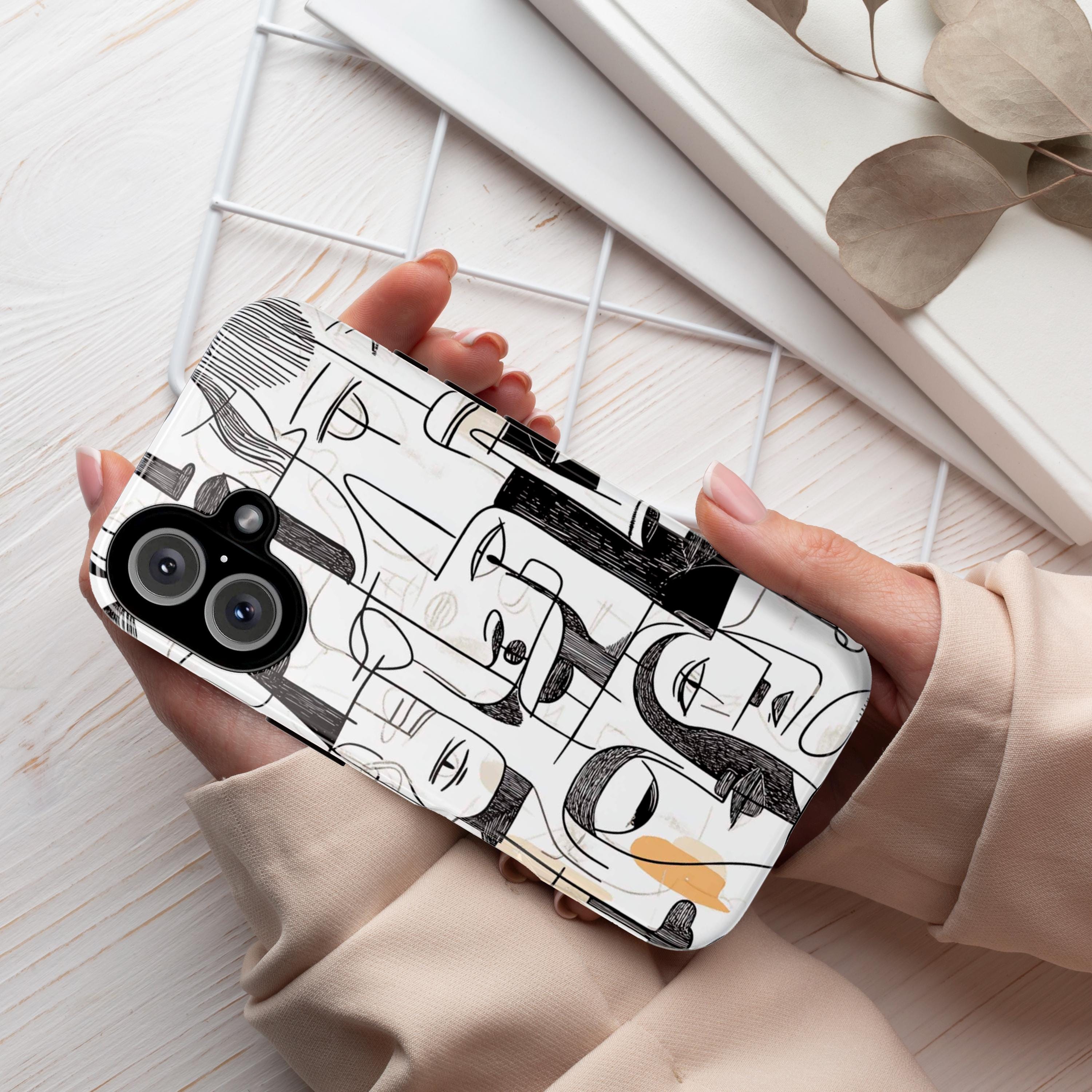 Minimalist Abstract Cubist Phone Case, Picasso-Inspired Art Cover, Modern Artistic Line Art Case for iPhone 16, Samsung S25, Pixel 9, 474.1