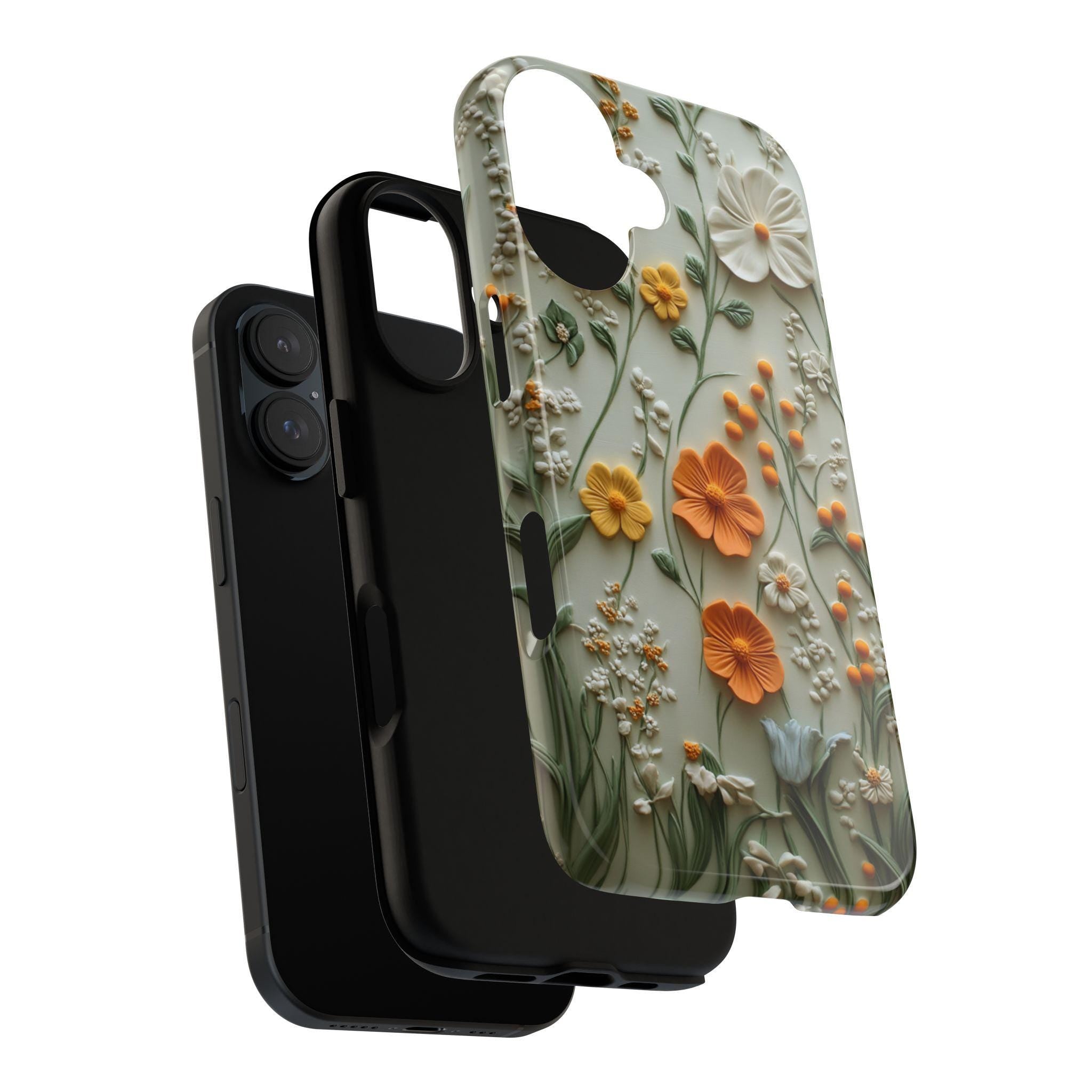Spring Meadow Floral Phone Case, Elegant Pastel Wildflower 3D Design Phone Cover for iPhone 16 15 14 13 Magsafe Samsung Galaxy S24, 418.10