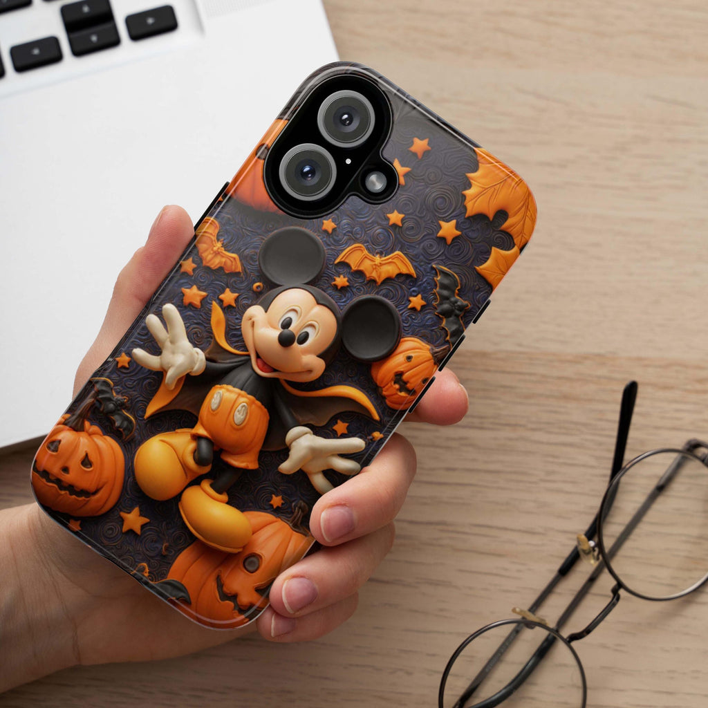 Mickey Mouse Lover Halloween Phone Case, Magical Pumpkins & Spiders Spooky Design Cover for iPhone 17 16 Tough or Magsafe, Samsung, 442.61