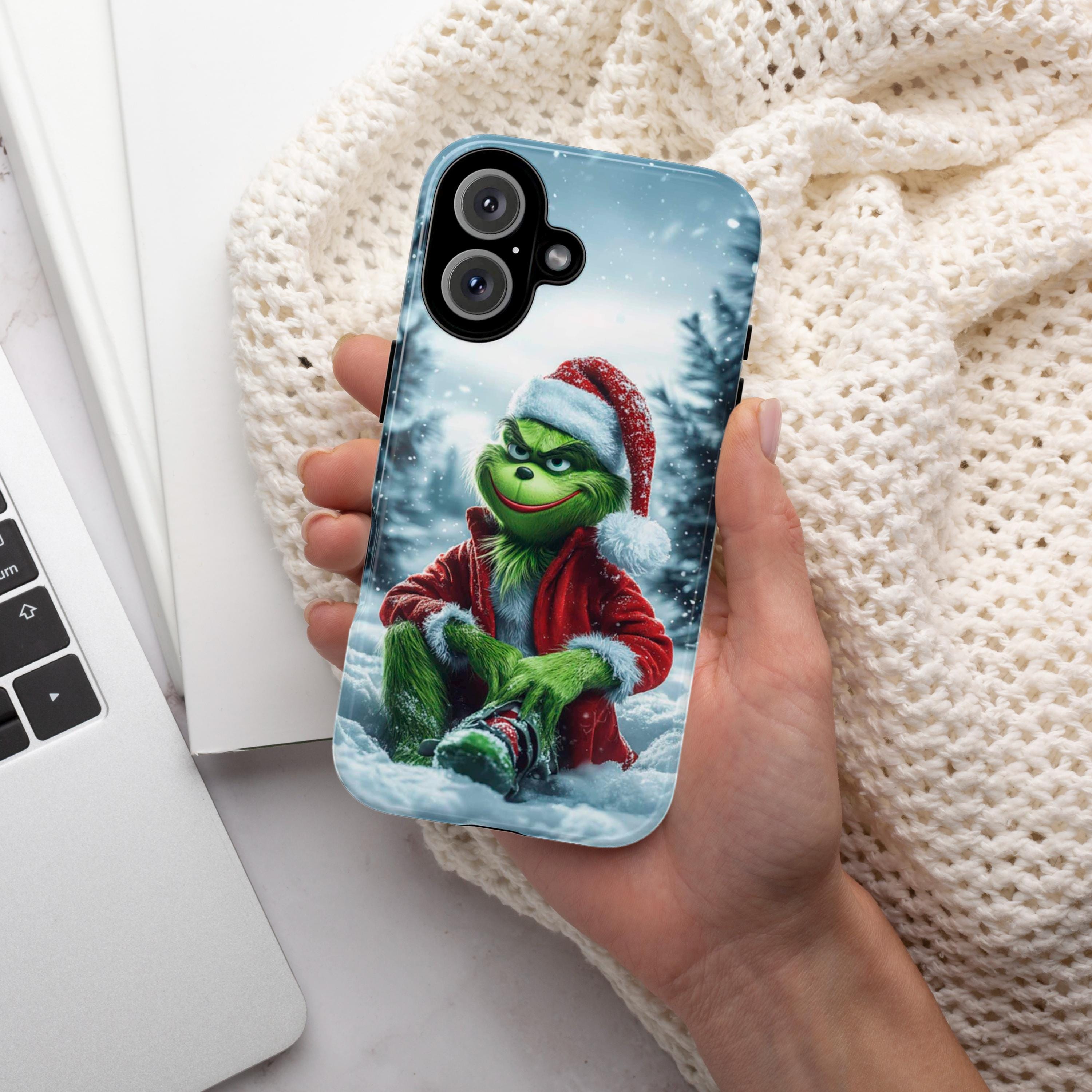 Funny Grinch Christmas Phone Case, Winter Forest Cover Xmas Grinch Art Cover for iPhone 16 15 14 13 Pro Max Plus, Samsung S24, 431.11