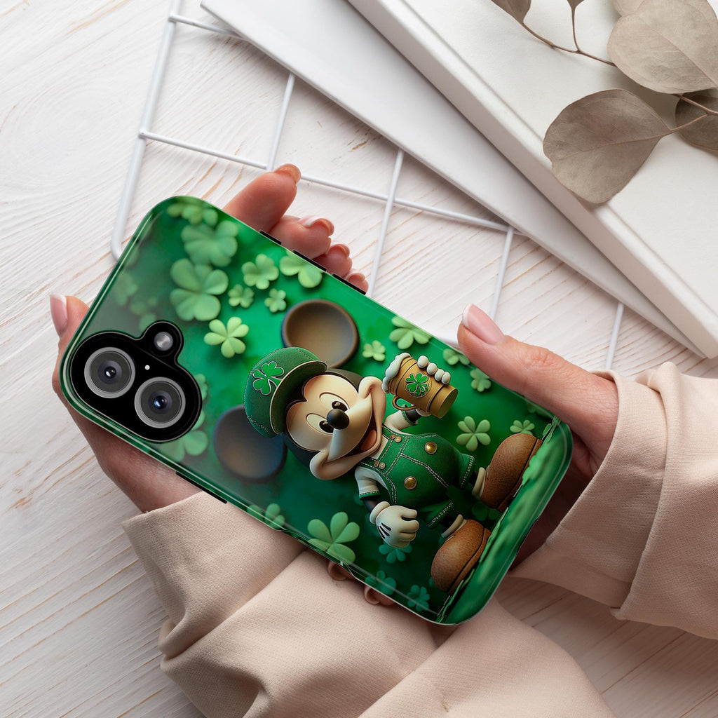 Mickey Mouse St Patricks Day Phone Case, Irish Luck Disney Day Phone Cover for iPhone 16 15 14 13 Pro Magsafe Samsung Galaxy S24, 457.4