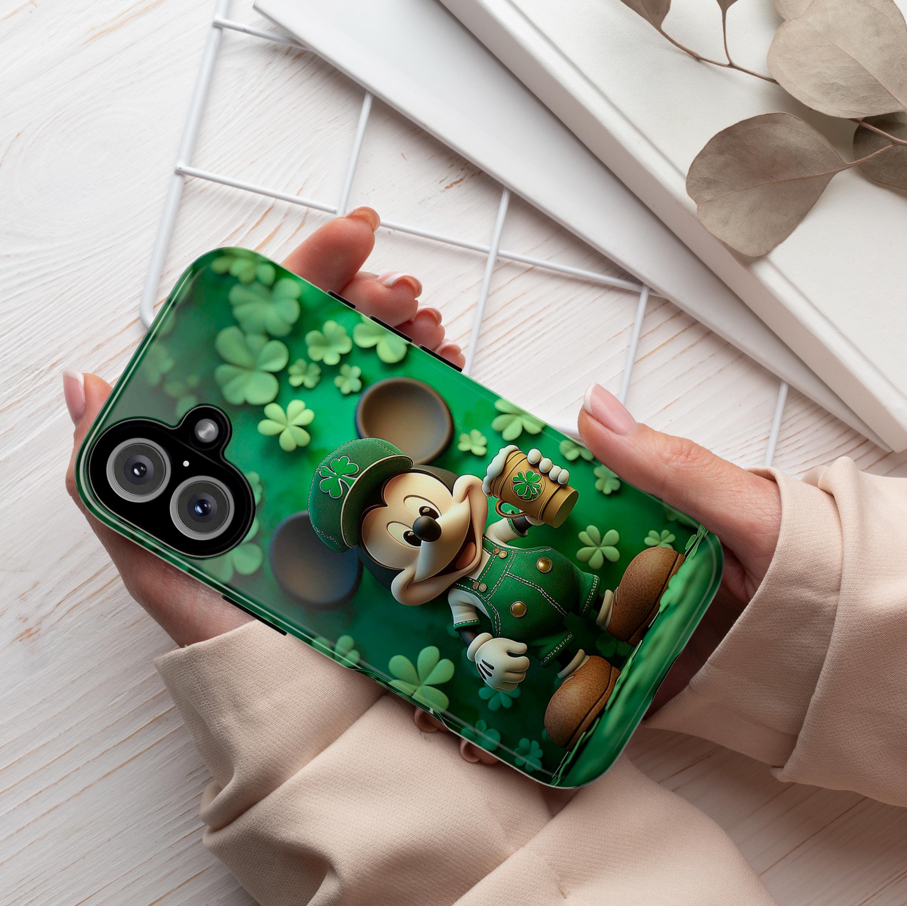 Mickey Mouse St Patricks Day Phone Case, Irish Luck Disney Day Phone Cover for iPhone 16 15 14 13 Pro Magsafe Samsung Galaxy S24, 457.4