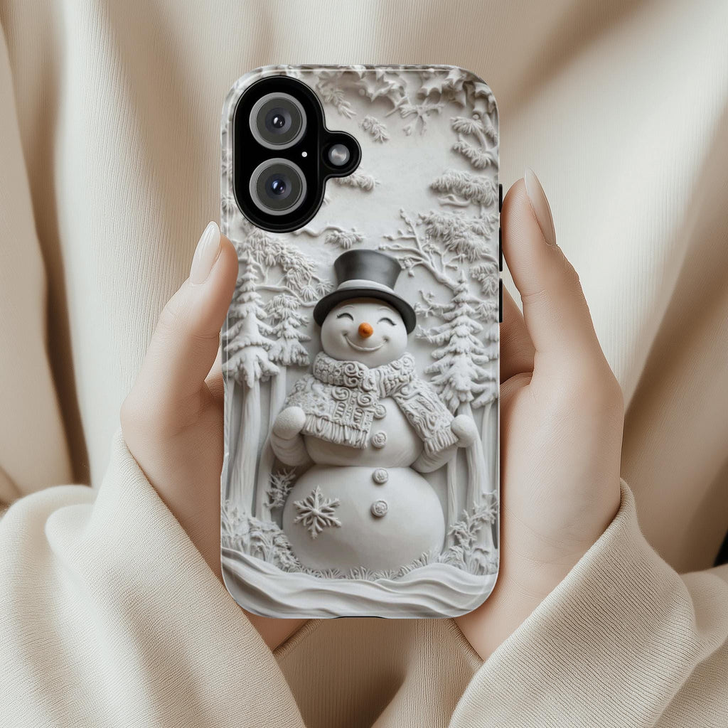 Snowman Winter Wonderland Phone Case, 3D Winter Landscape MagSafe for iPhone 16 15 14 13 12 Pro Max Plus, Samsung S25 Ultra, Pixel 9, 433.2