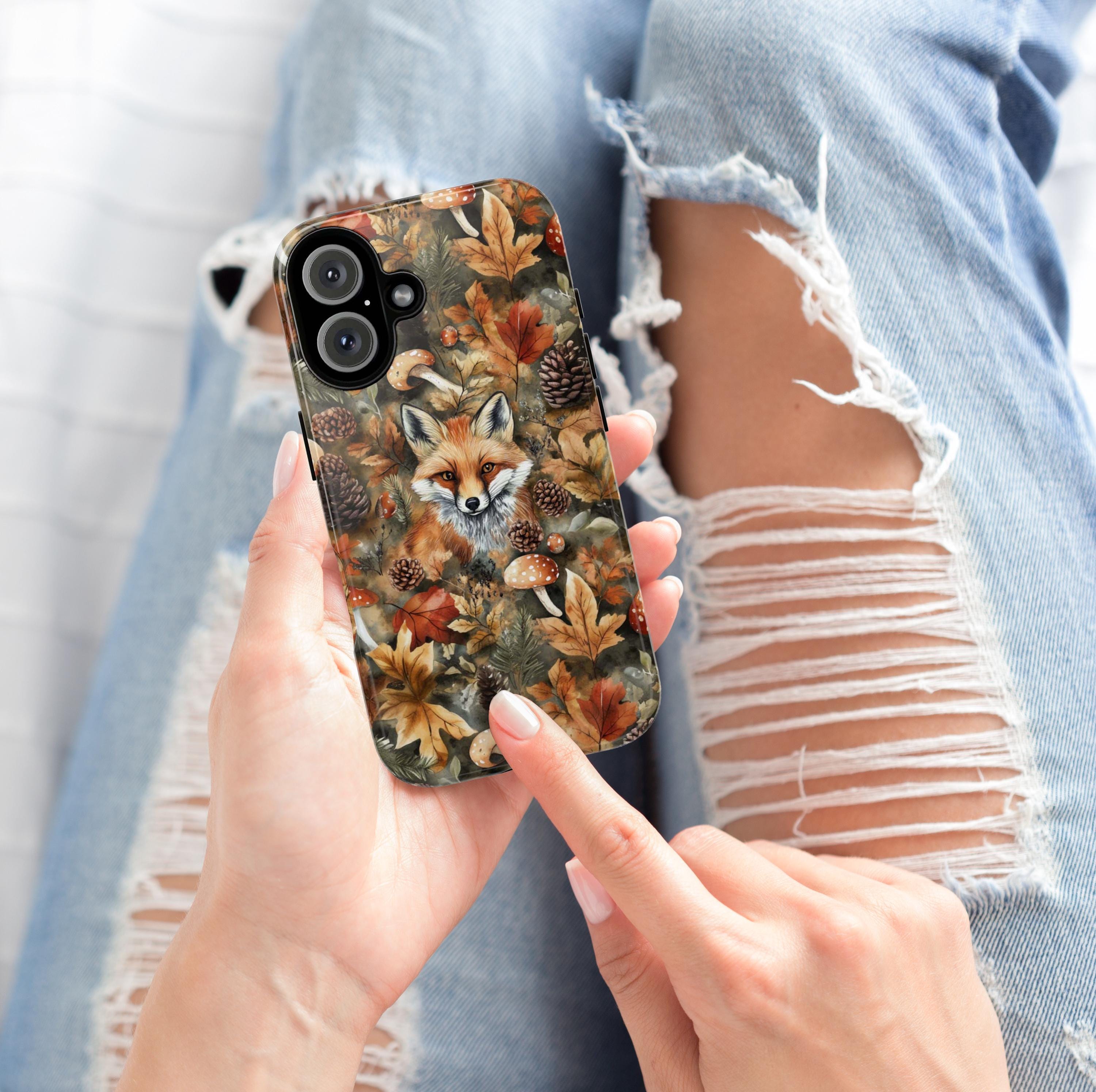 Fox in the Forest Art Phone Case, Watercolor Autumn Design, Fall Forest Aesthetic Phone Cover for iPhone 16 15 14 13, Samsung S25, 434.4