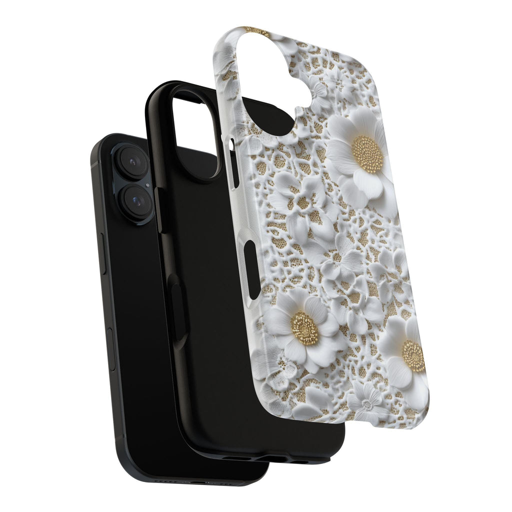 Elegant White Lace Floral Phone Case, Wedding Gift for Bride Cover, Bridal Accessory for iPhone 17 16 15 Tough or Magsafe, Samsung, 439.79