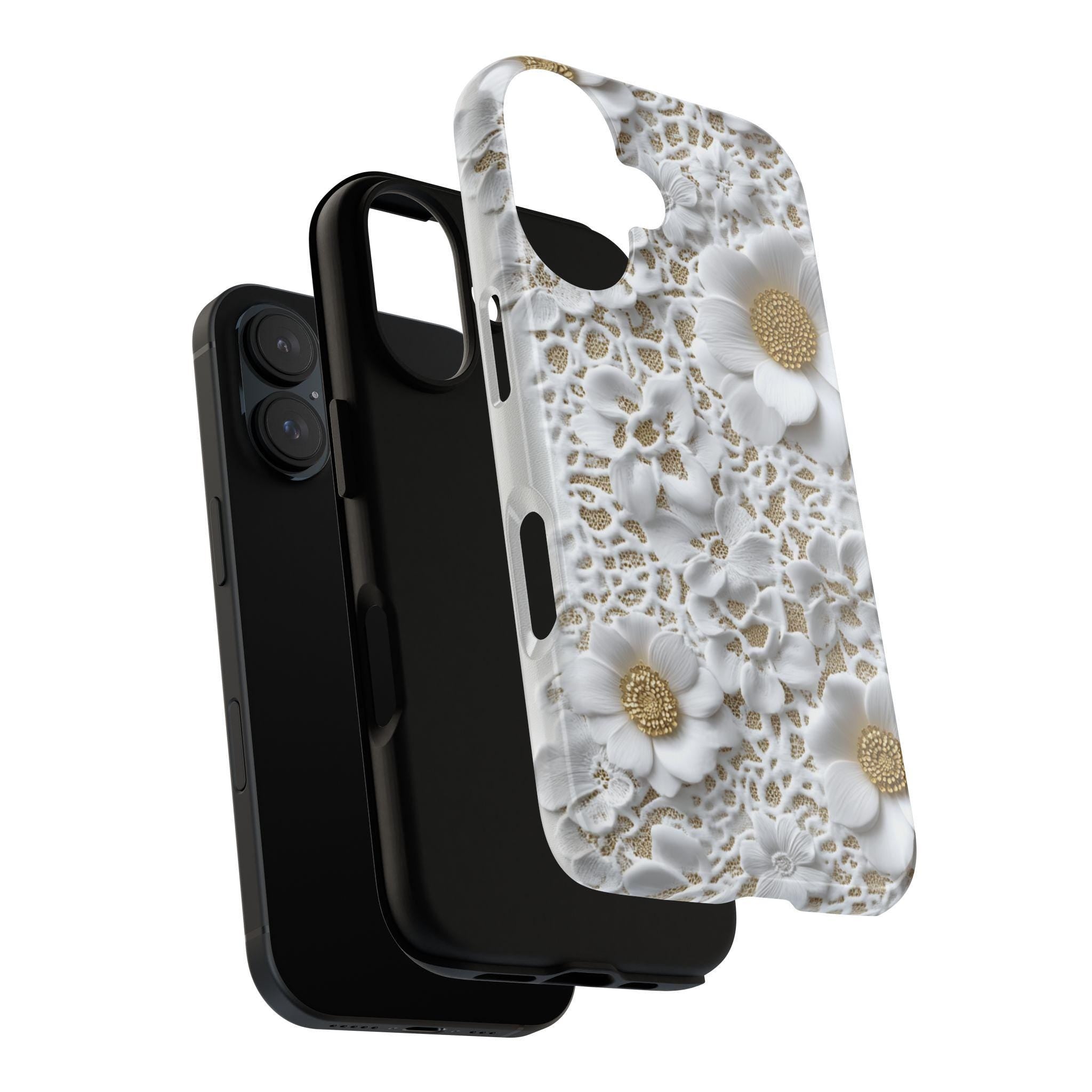 Elegant White Lace Floral Phone Case, Wedding Gift for Bride Cover, Bridal Accessory for iPhone 17 16 15 Tough or Magsafe, Samsung, 439.79