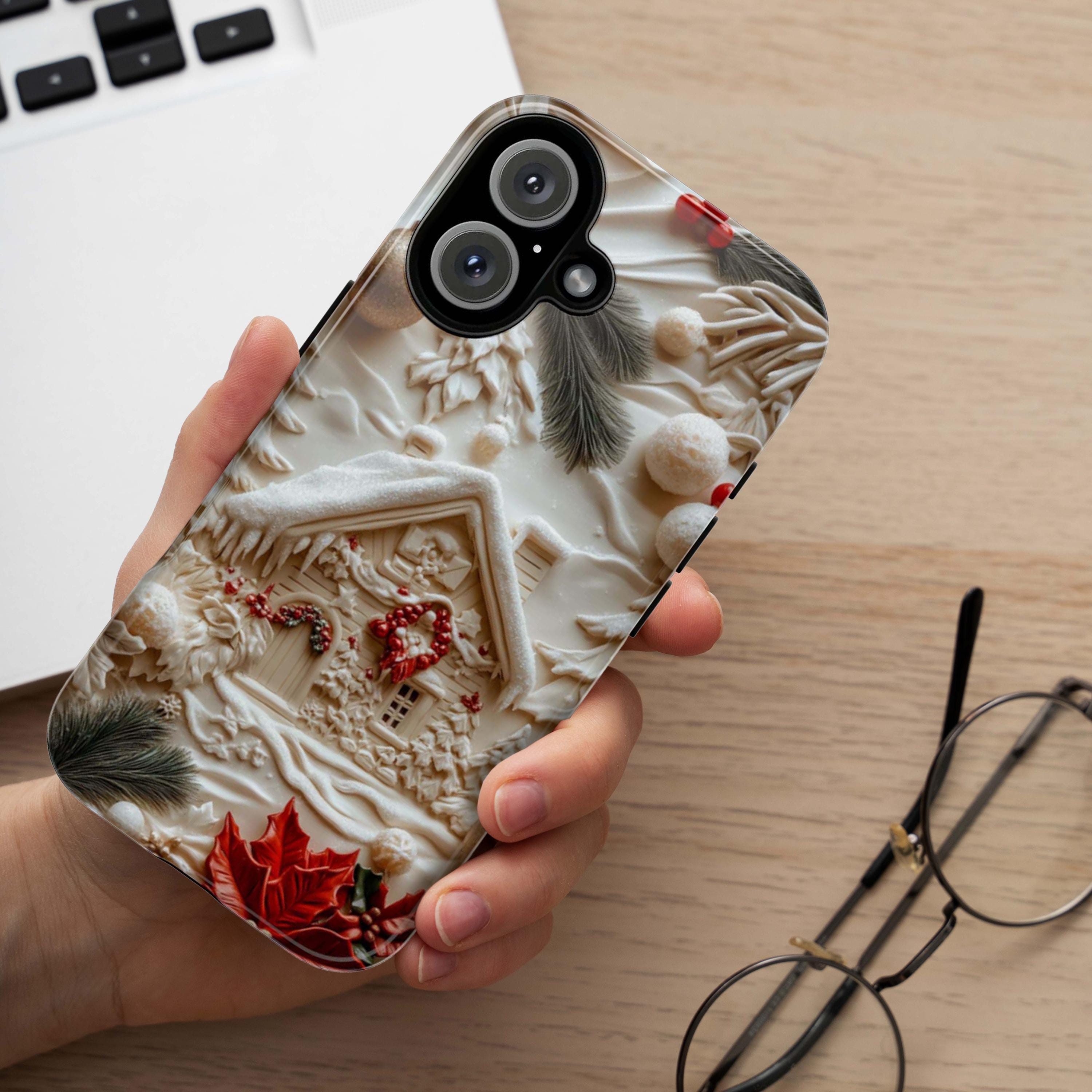 Winter Wonderland Phone Case, 3D Christmas House Holiday MagSafe for iPhone 16 15 14 13 12 Pro Max Plus, Samsung S24 Ultra, Pixel 8, 433.8
