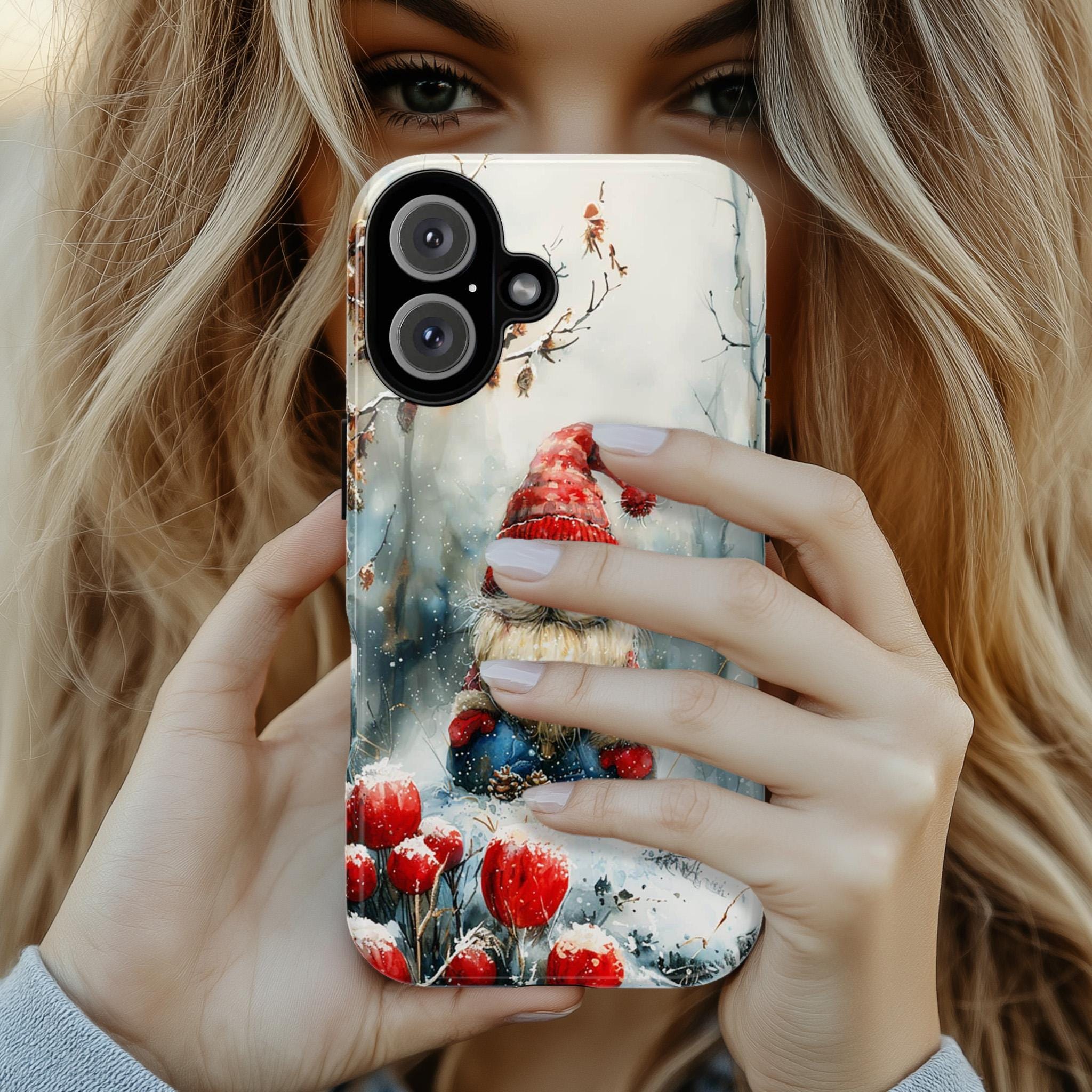 Winter Forest Gnome Phone Case, Christmas Gnome & Winter Festive Holly Magsafe Case for iPhone 15 14 13 12 Pro Max Plus, Samsung S24, 427.10