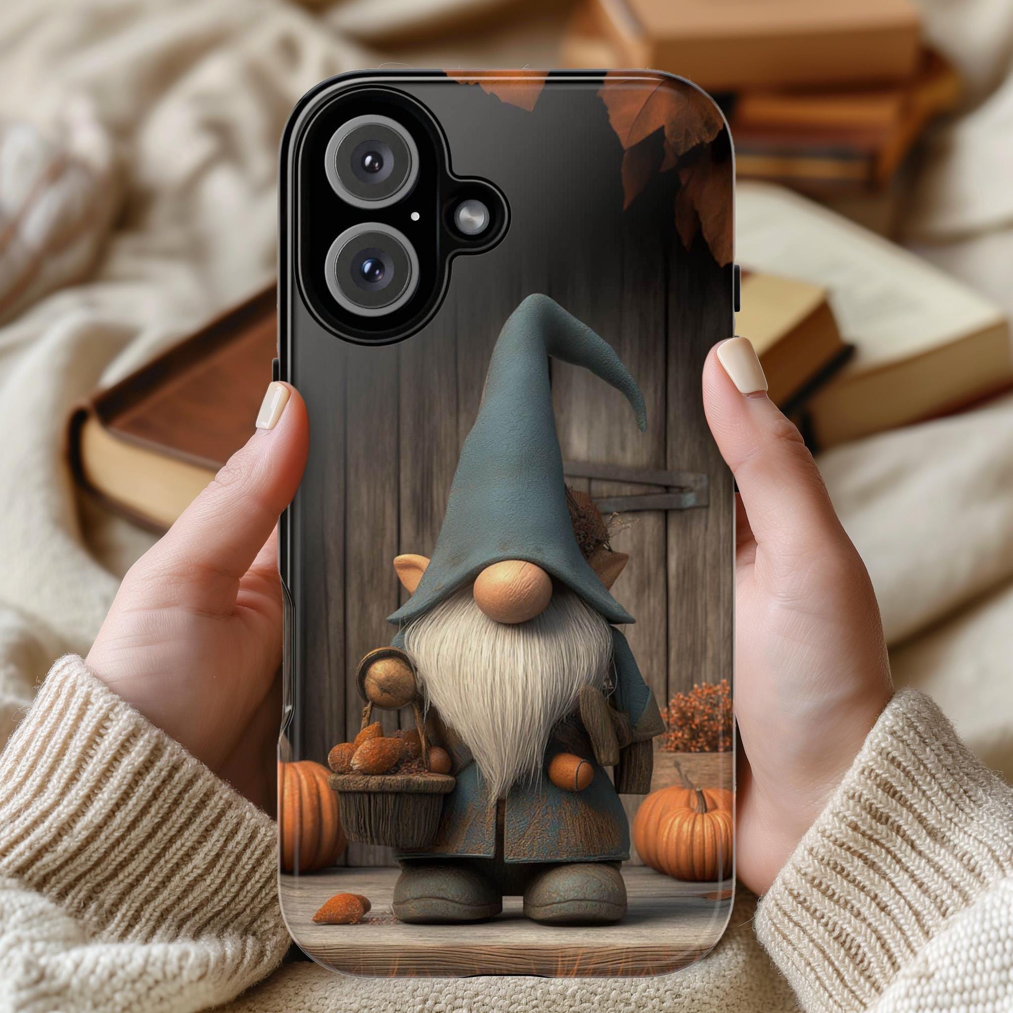 Cute Gnome Autumn Phone Case, Cozy Fall Pumpkins Design, Autumn Vibes Cover for iPhone 17 16 Tough or Magsafe, Samsung, 480.2