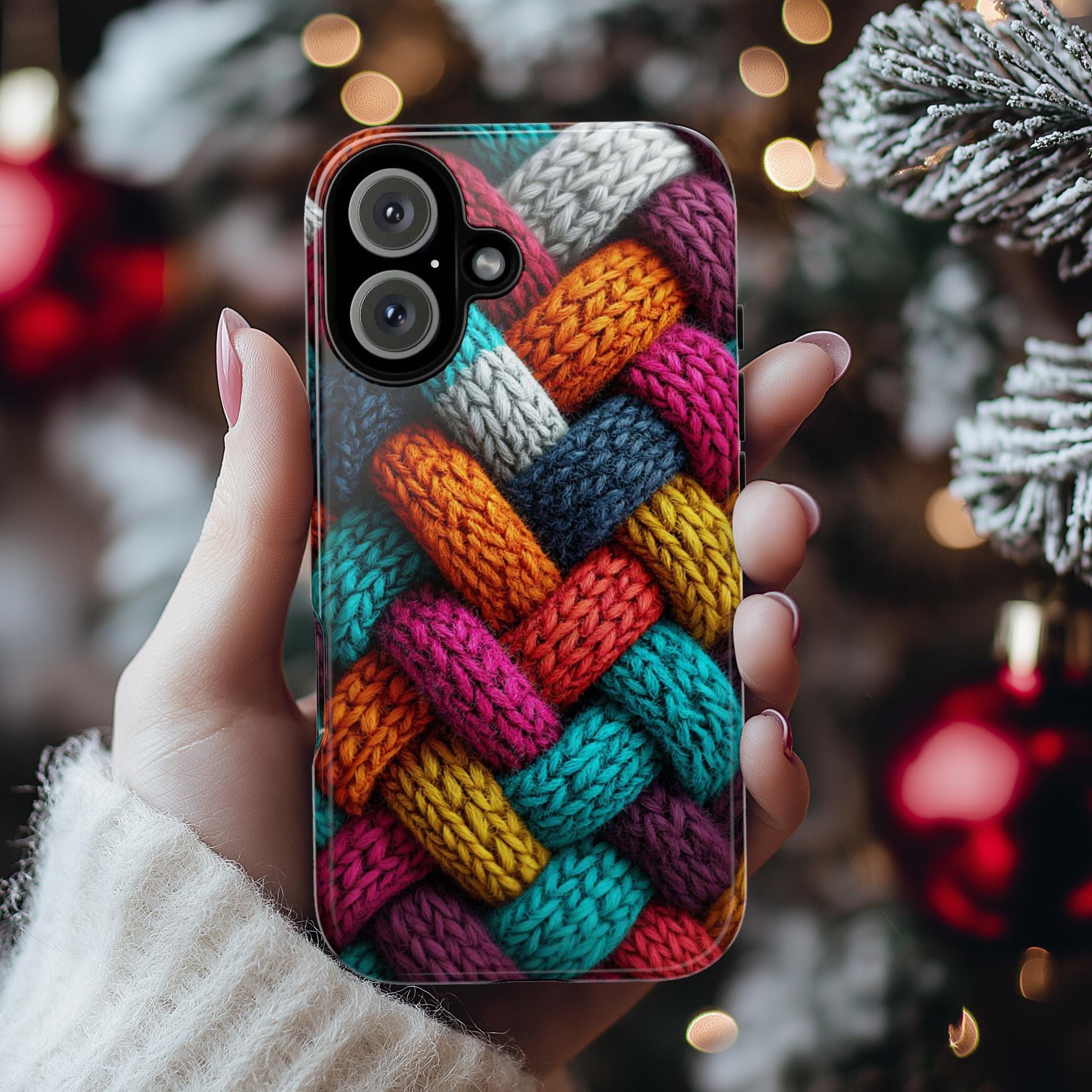 Colorful Cozy 3D Knitted Phone Case for Fall | Vibrant Autumn Knit Pattern Effect Cover for iPhone 16 15 Tough or Magsafe, Samsung, 452.18