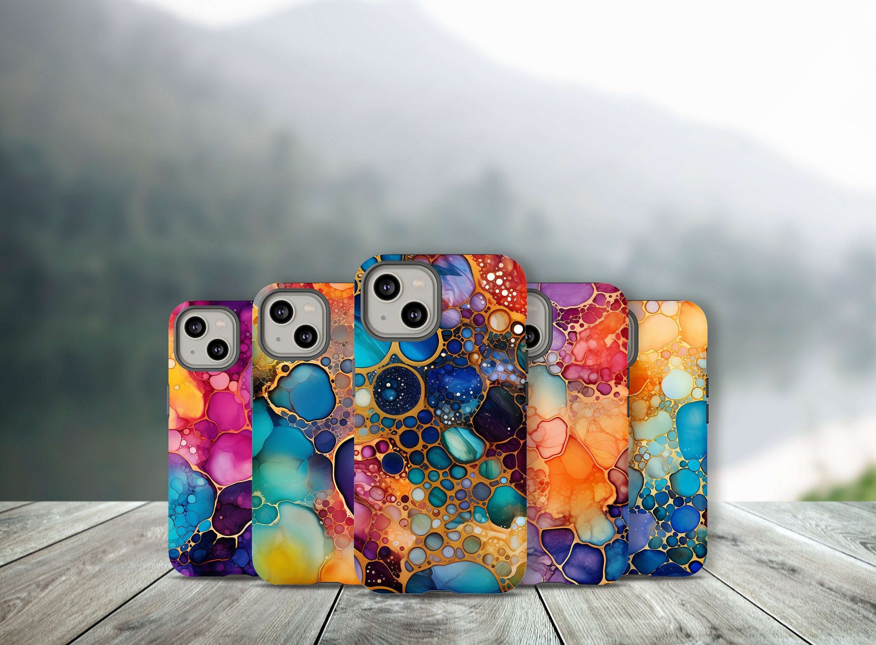 Rainbow Ink Pattern Phone Case, Colorful Phone Cover, Alcoholic Ink Case for iPhone 15 14 13 Pro Max Plus, Samsung Galaxy S23 S22, JAY0005