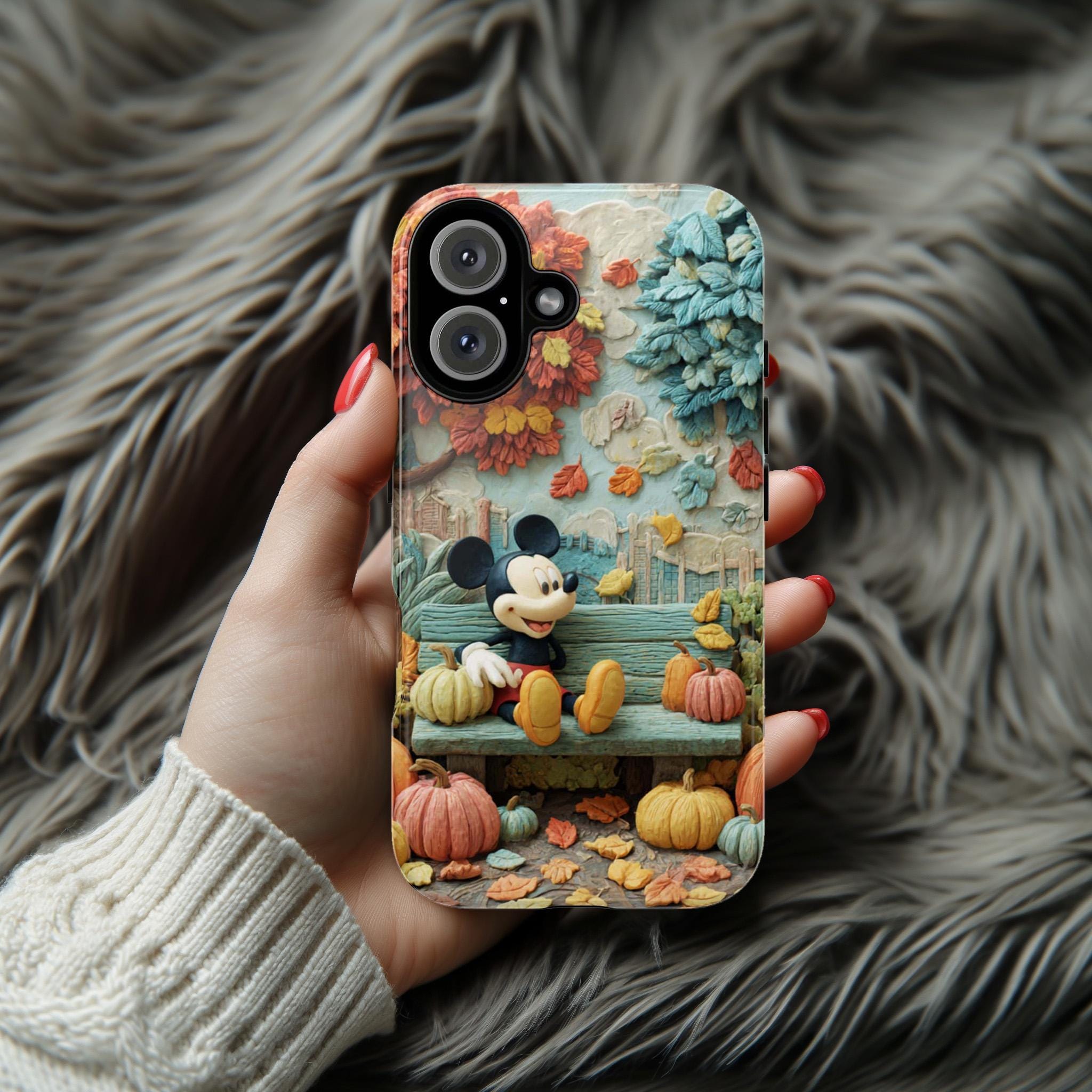 Mickey Mouse in the Fall City Phone Case, Cozy Autumn Leaves & Pumpkins Cover for iPhone 17 16 Tough or Magsafe, Samsung, 442.57
