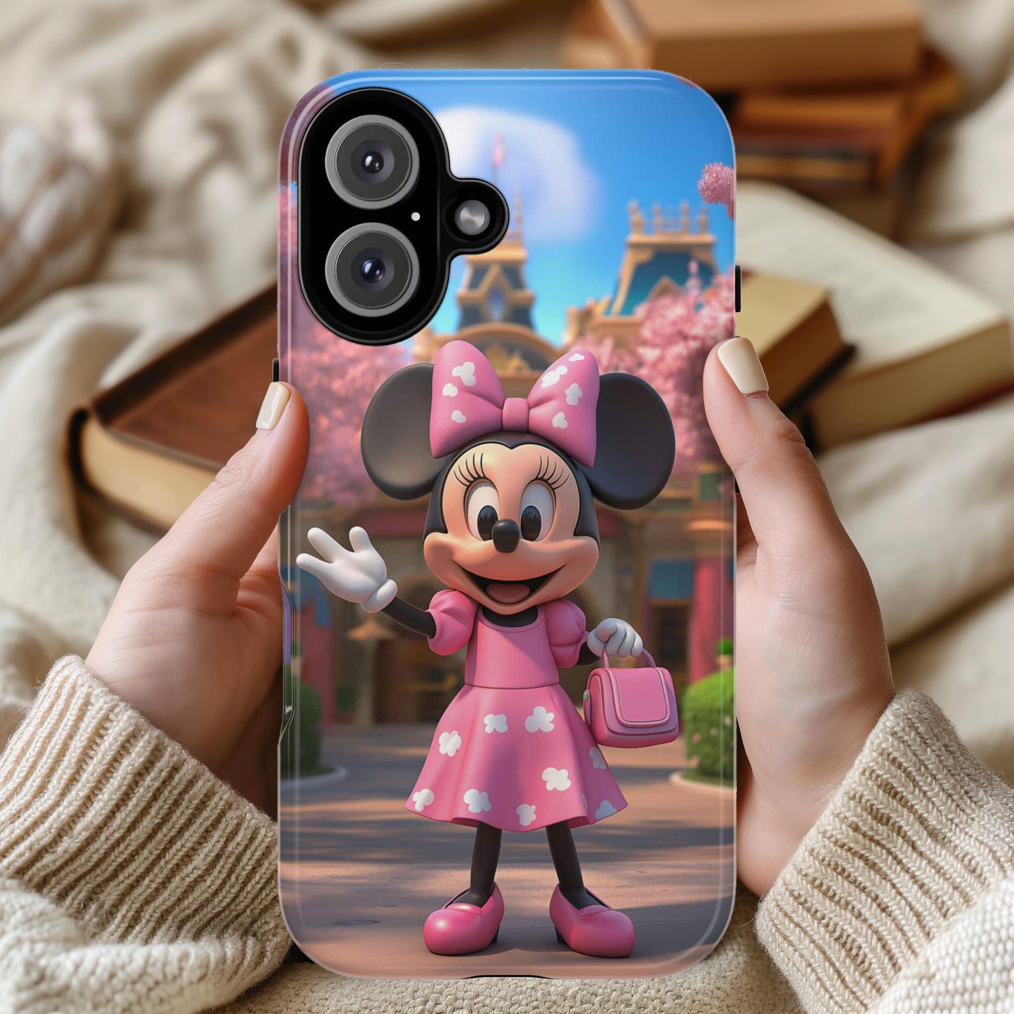 Cherry Blossom Minnie Mouse Phone Case, 3D Tokyo Disneyland Phone Cover for iPhone 16, 15, 14, 13 Magsafe & Samsung, Pixel, 442.42