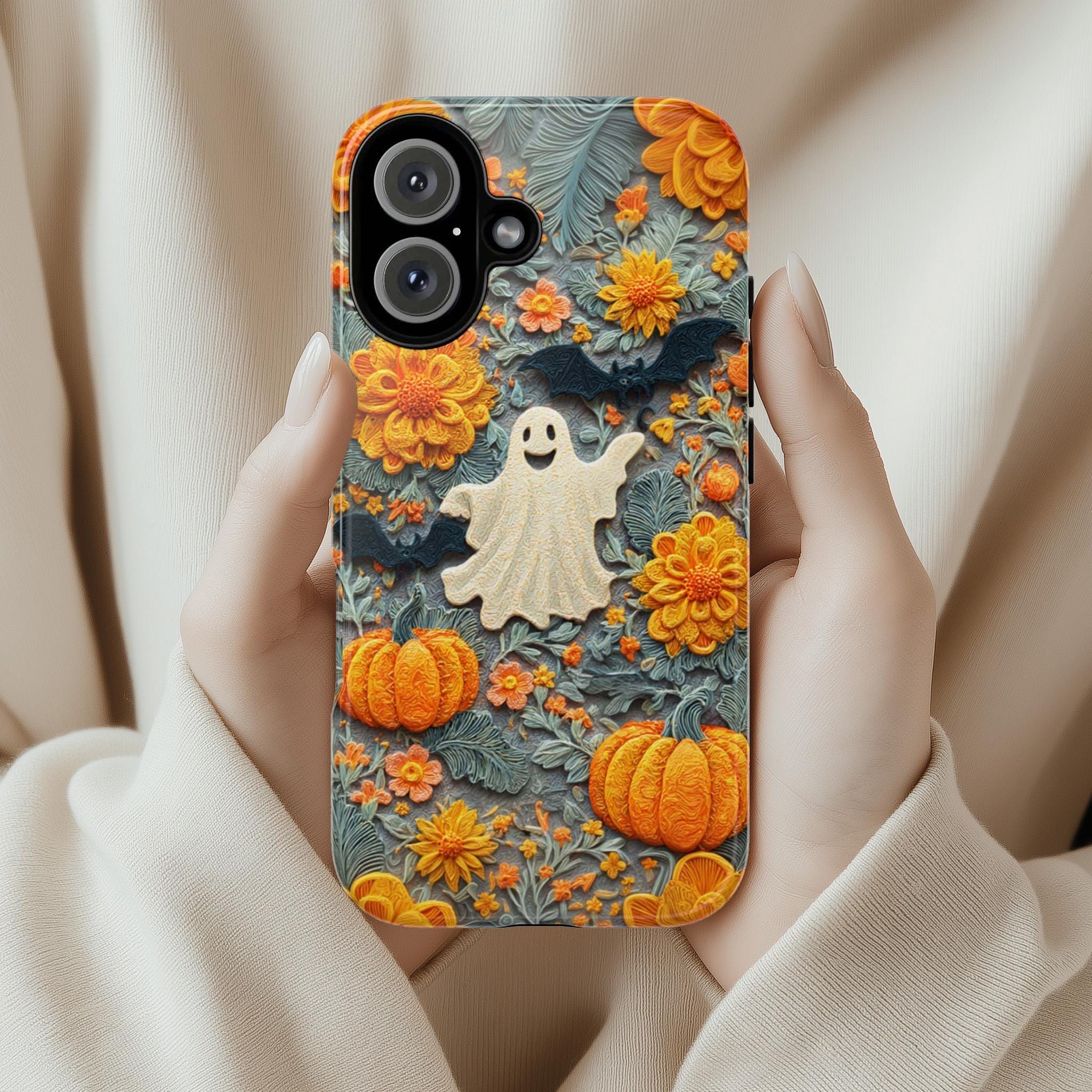 Halloween Ghost Pumpkin Phone Case | Cute Autumn Fall Seasonal Design | Spooky Cozy for iPhone 17 16 15 Tough or Magsafe, Samsung, 475.31