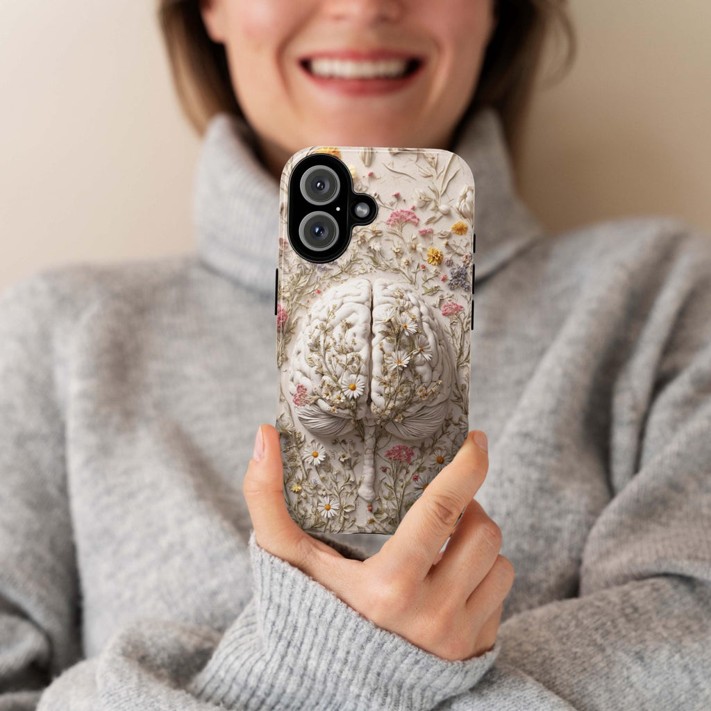 Anatomy Brain Floral Phone Case | Botanical Meadow Flowers Design | Artistica Medical Case for iPhone 17 16 Tough or Magsafe, Samsung, 430.2