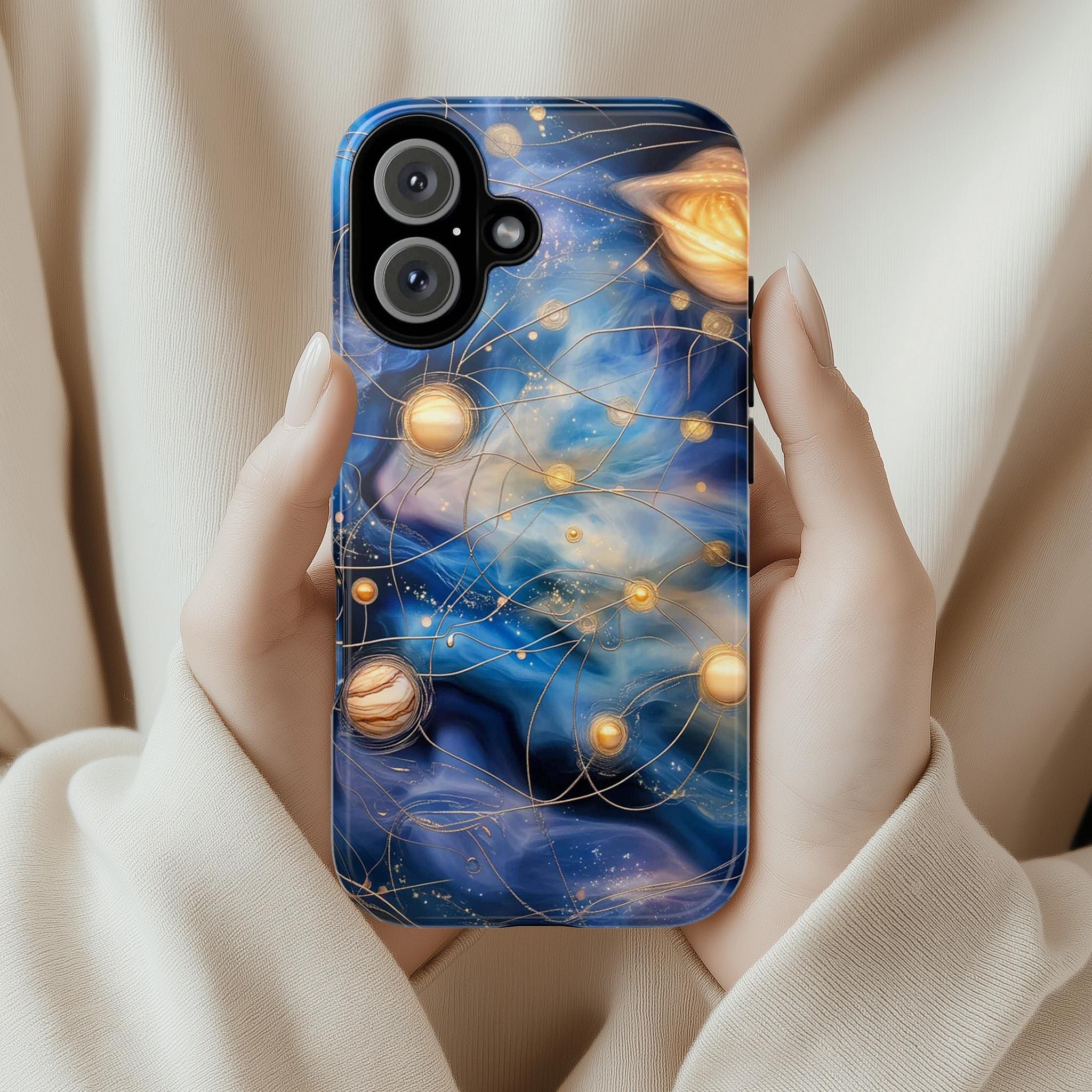 Myterious Galaxy Stained Glass Phone Case with Planets & Stars | Mystic Design for iPhone 16 Pro Max 15 14 Plus Mag Safe, Samsung S24 Ultra