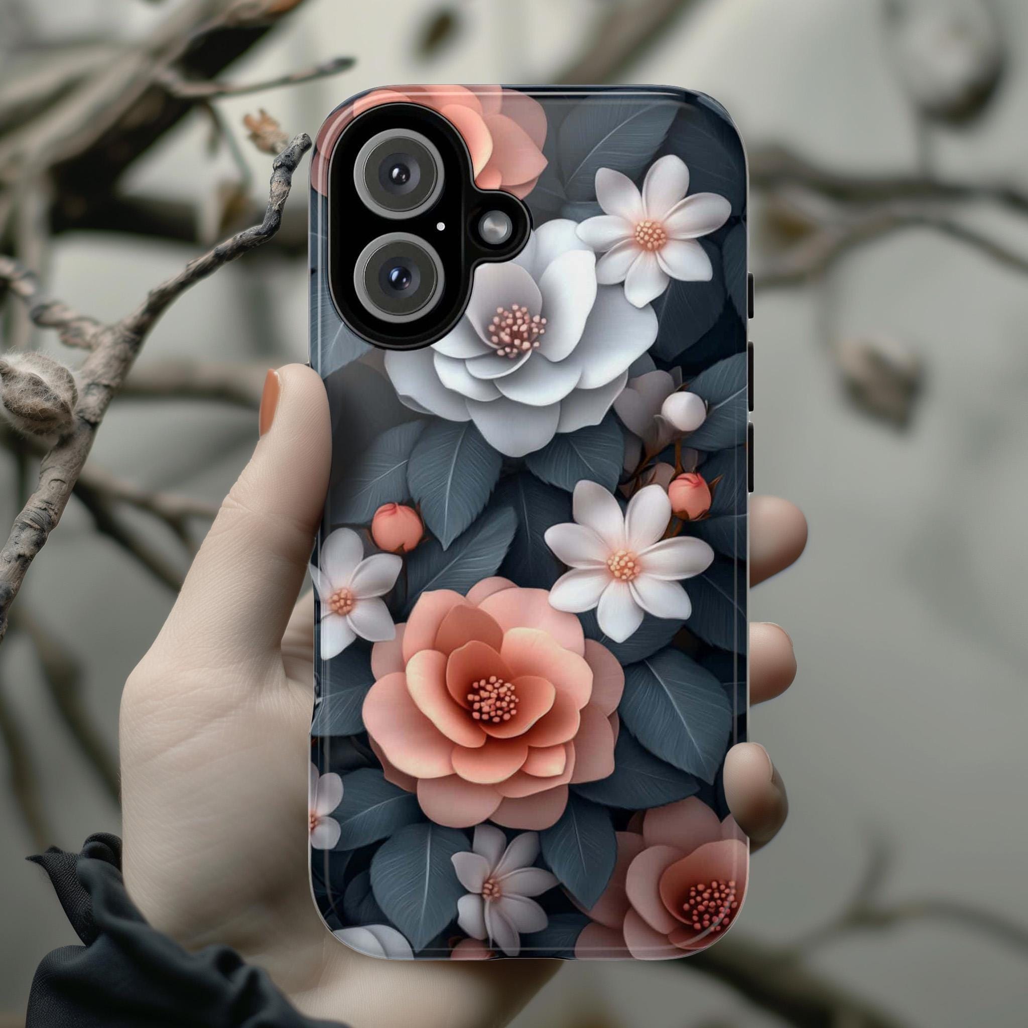 3D effect Floral Phone Case, Flower Design Protective Cover, Botanical Art Case for Nature Lovers iPhone Tough or Magsafe, Samsung, 439.42