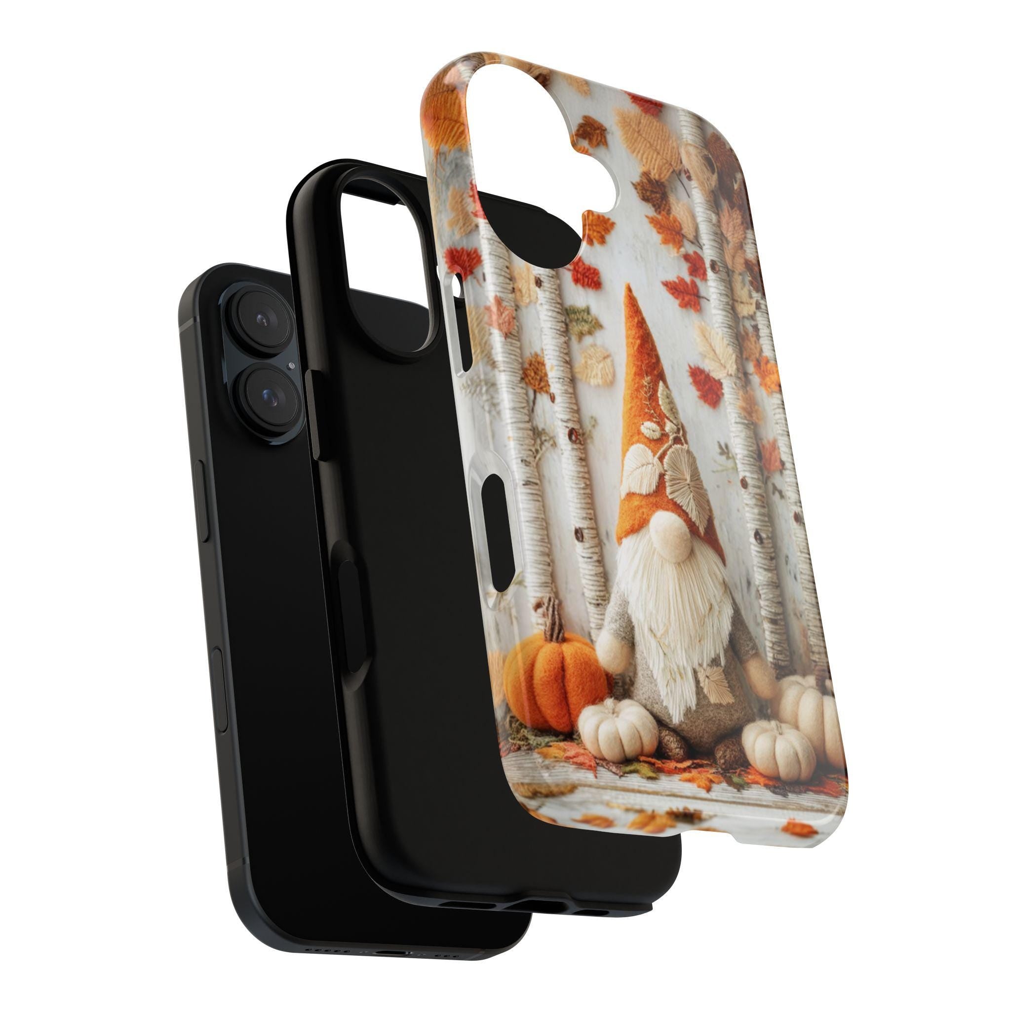Cute Autumn Gnome Phone Case, Fall Forest White Birch Trees & Pumpkins Cover for iPhone 16 15 Tough or Magsafe, Samsung, 452.22