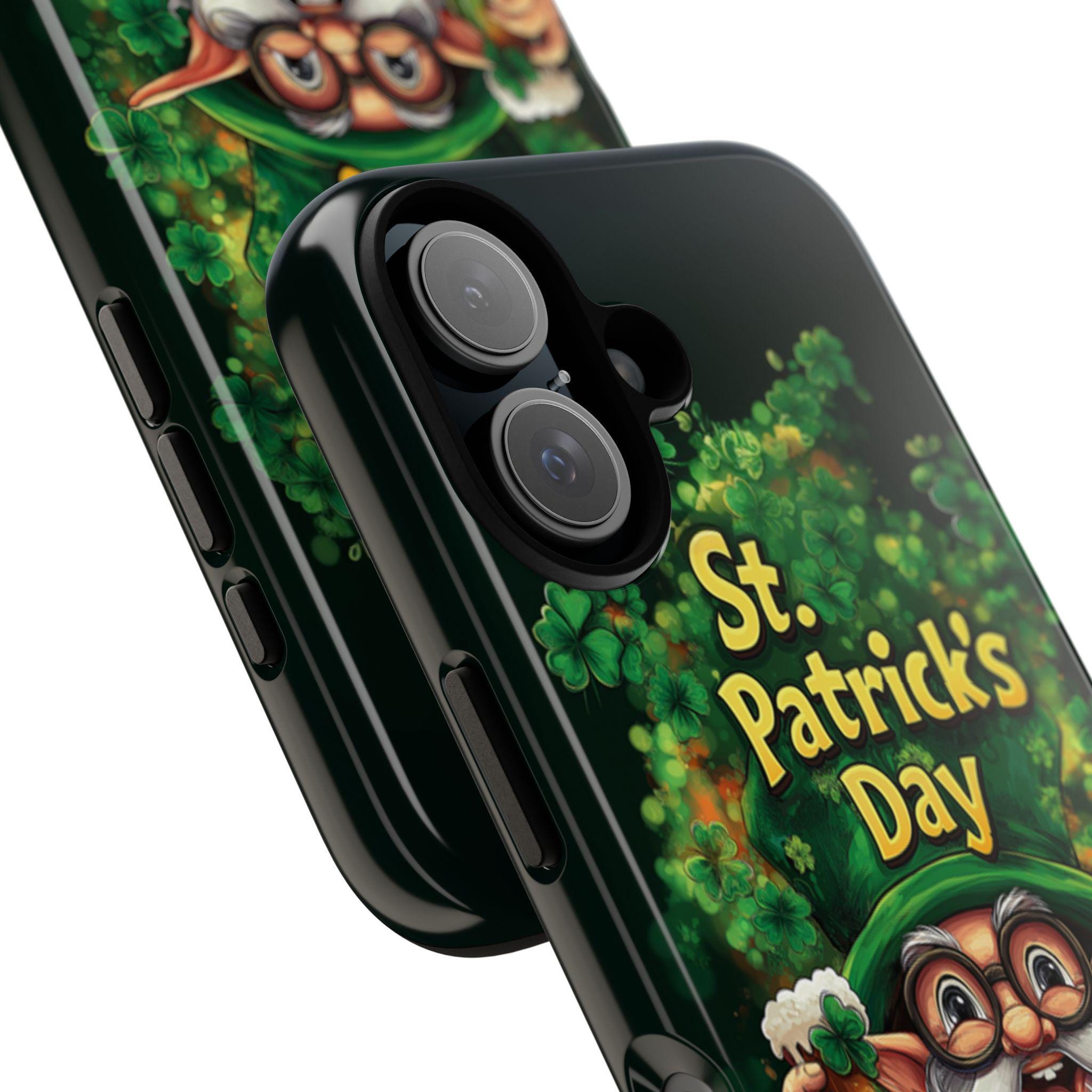 St. Patrick's Day Phone Case with Cute Gnome and Shamrocks, Lucky Irish Inspired Cover for iPhone 16, 15, Samsung Galaxy S24, 457.2