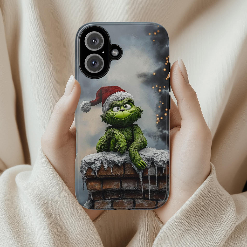 3D Funny Grinch Christmas on the Chimney Phone Case, Winter Xmas Grinch Cover for iPhone 16 15 14 13 Pro Max Plus, Samsung S24, 433.20
